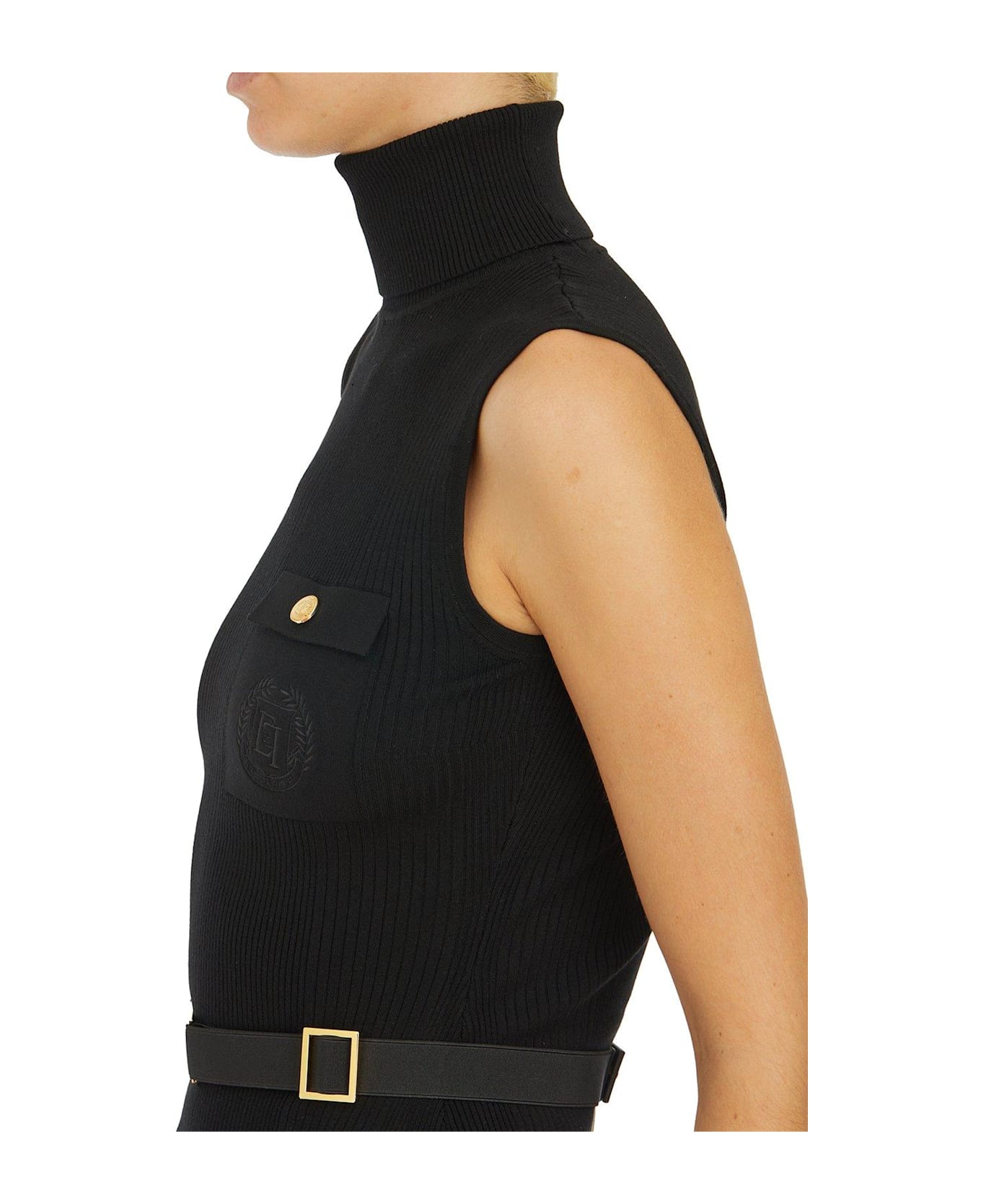 Elisabetta Franchi Logo Embroidered Narrow-ribbed Turtleneck Top - Nero