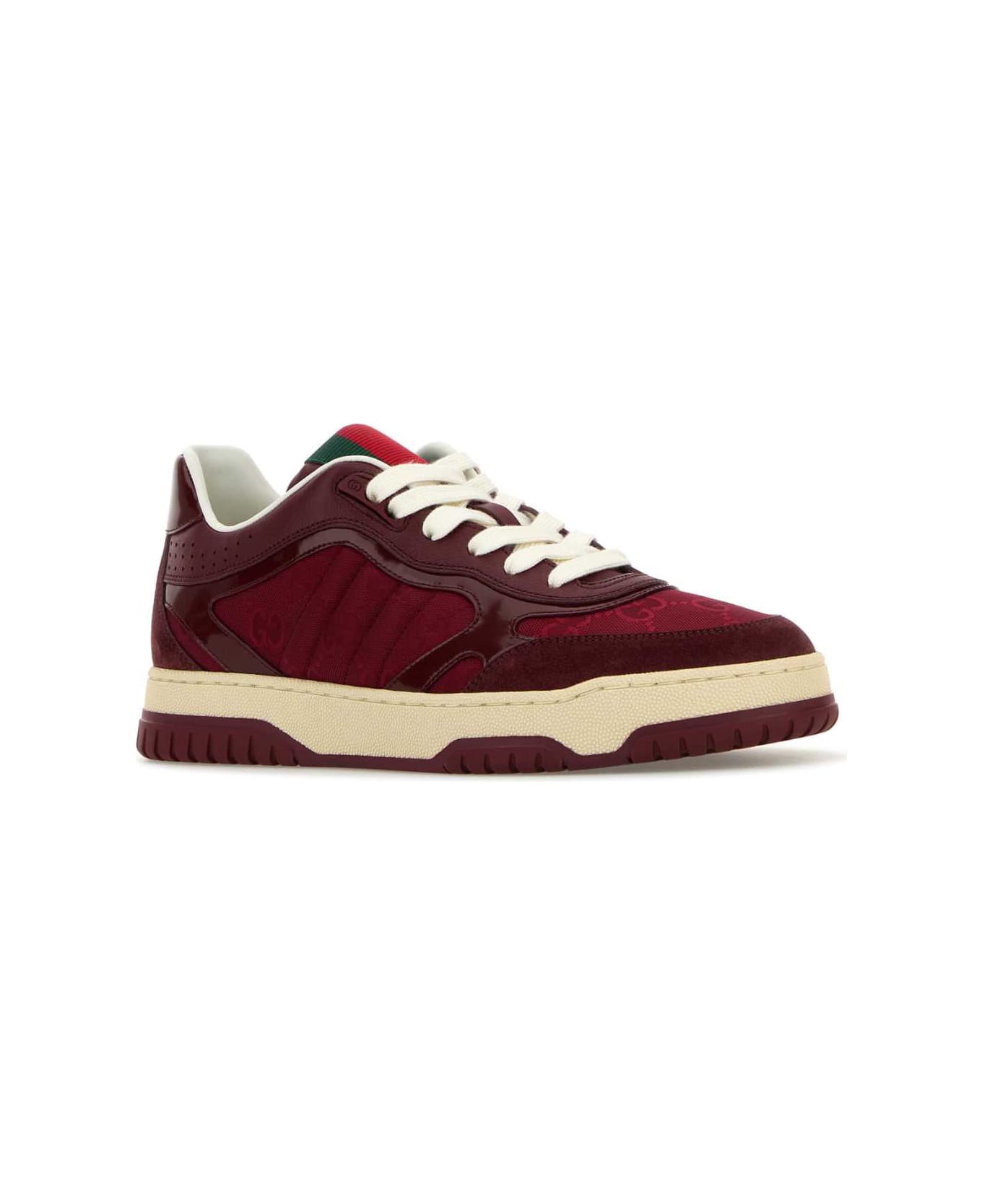 Gucci Burgundy Leather And Gg Supreme Fabric Re-web Sneakers - BBRABBRARAGRG