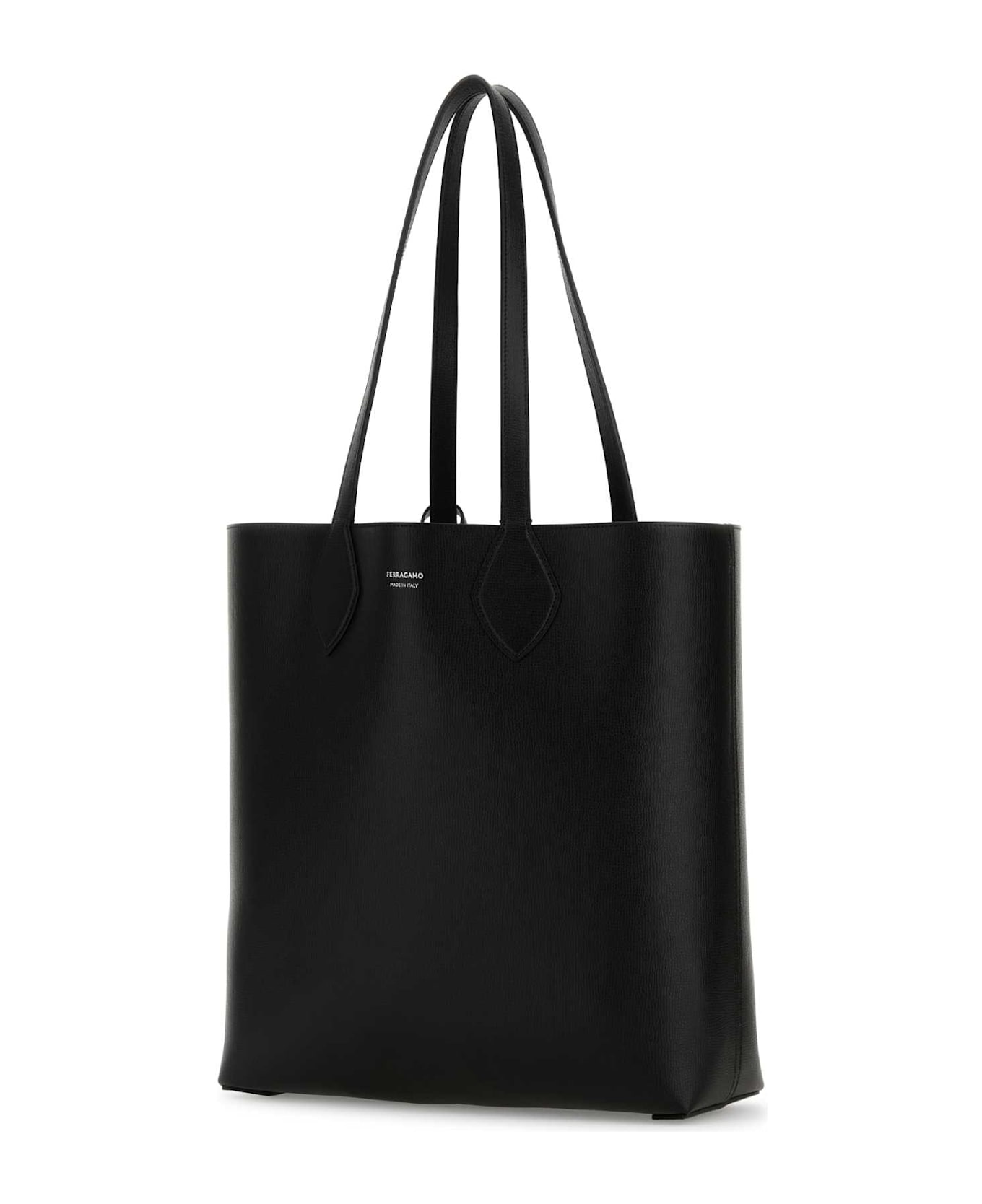 Ferragamo Black Leather Allover Shopping Bag - NERONERO-GRIGIO