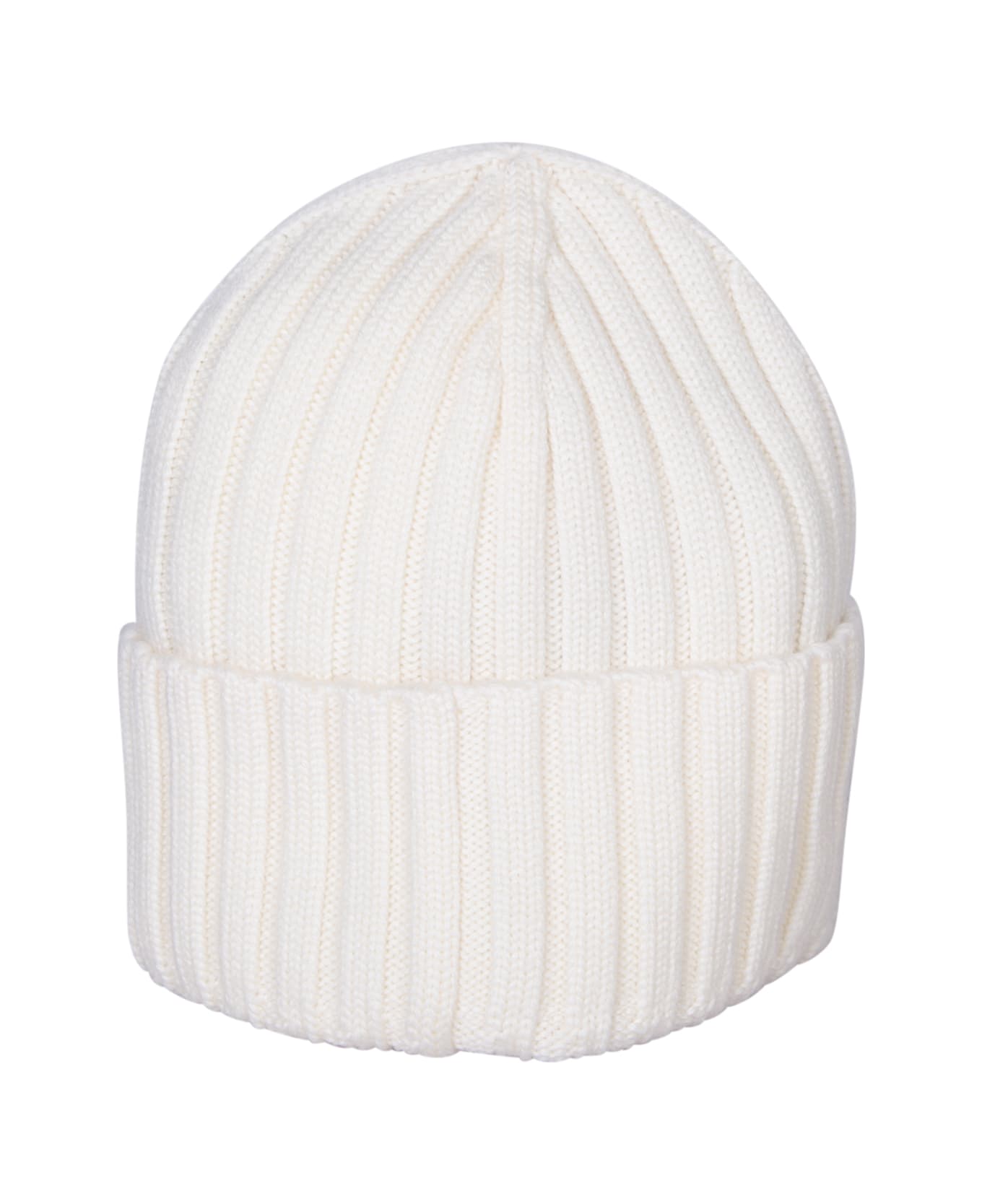 Moncler White Ribbed Wool Beanie With Logo - White 帽子