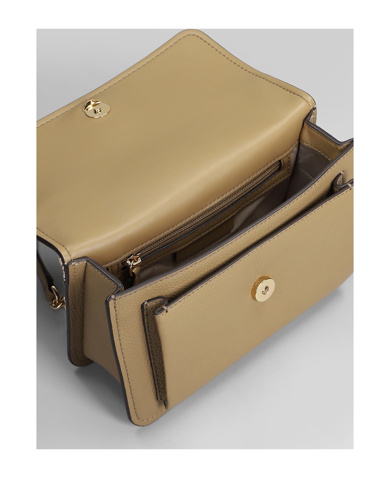 Michael Kors Claire Shoulder Bag In Taupe Leather - taupe