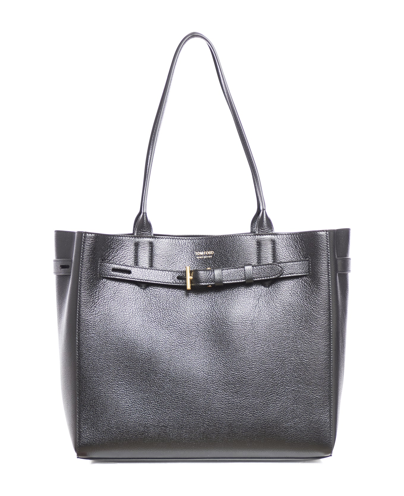 Tom Ford Logo Leather Shopping Bag - Black