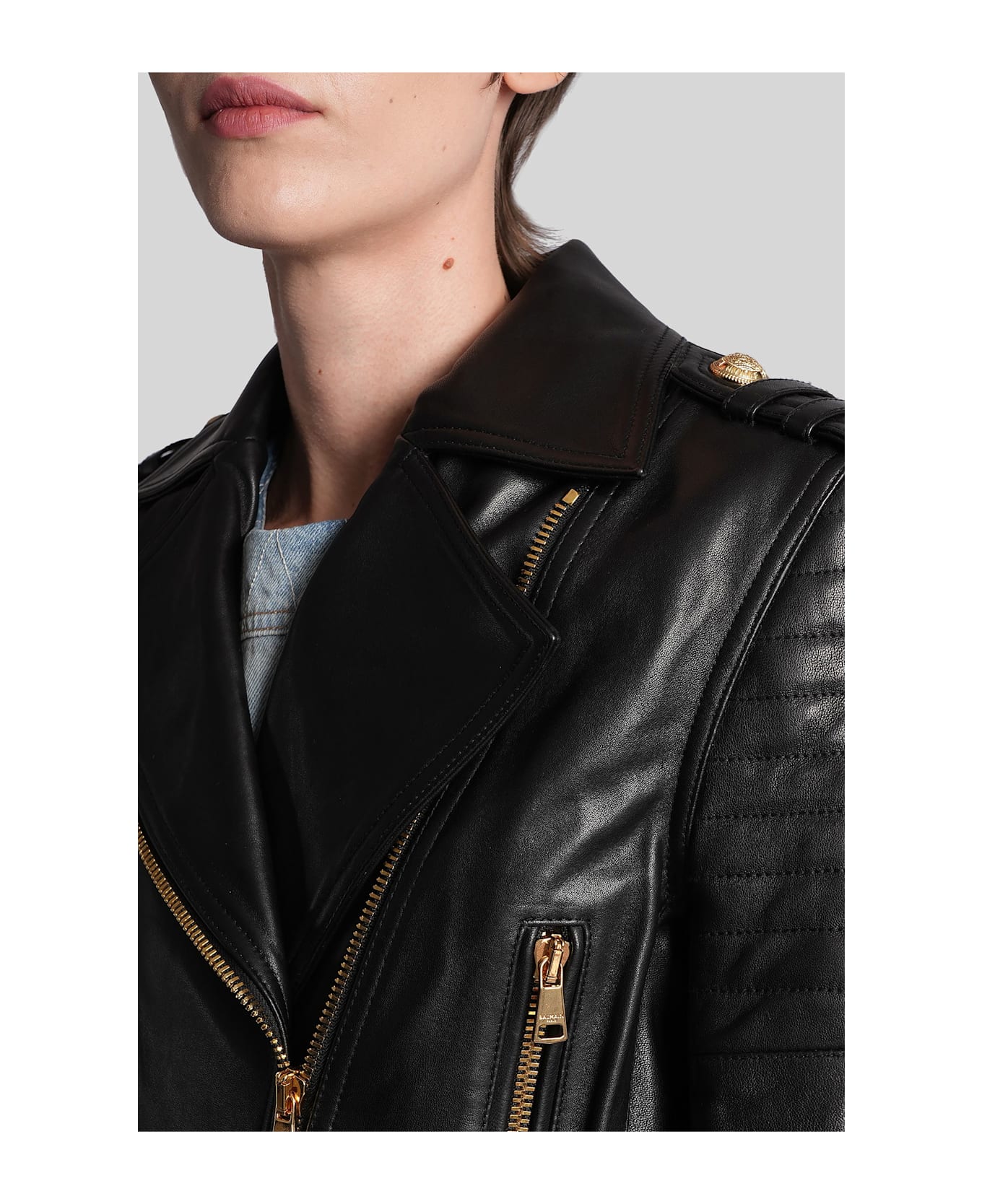 Balmain Biker Jacket In Black Leather - black