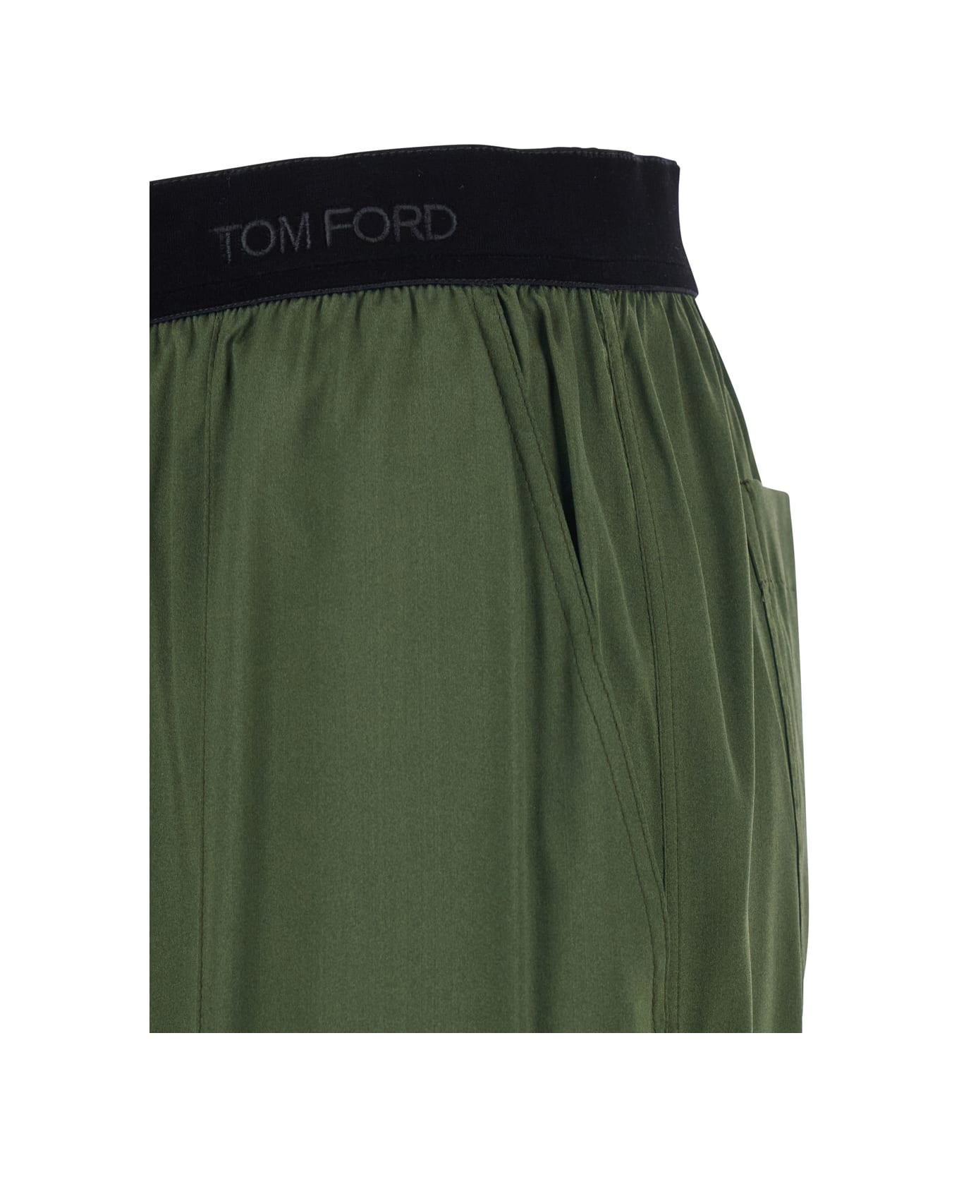Tom Ford Green Pants With Elastic Waist With Logo Lettering In Silk Stretch Woman - Green ボトムス