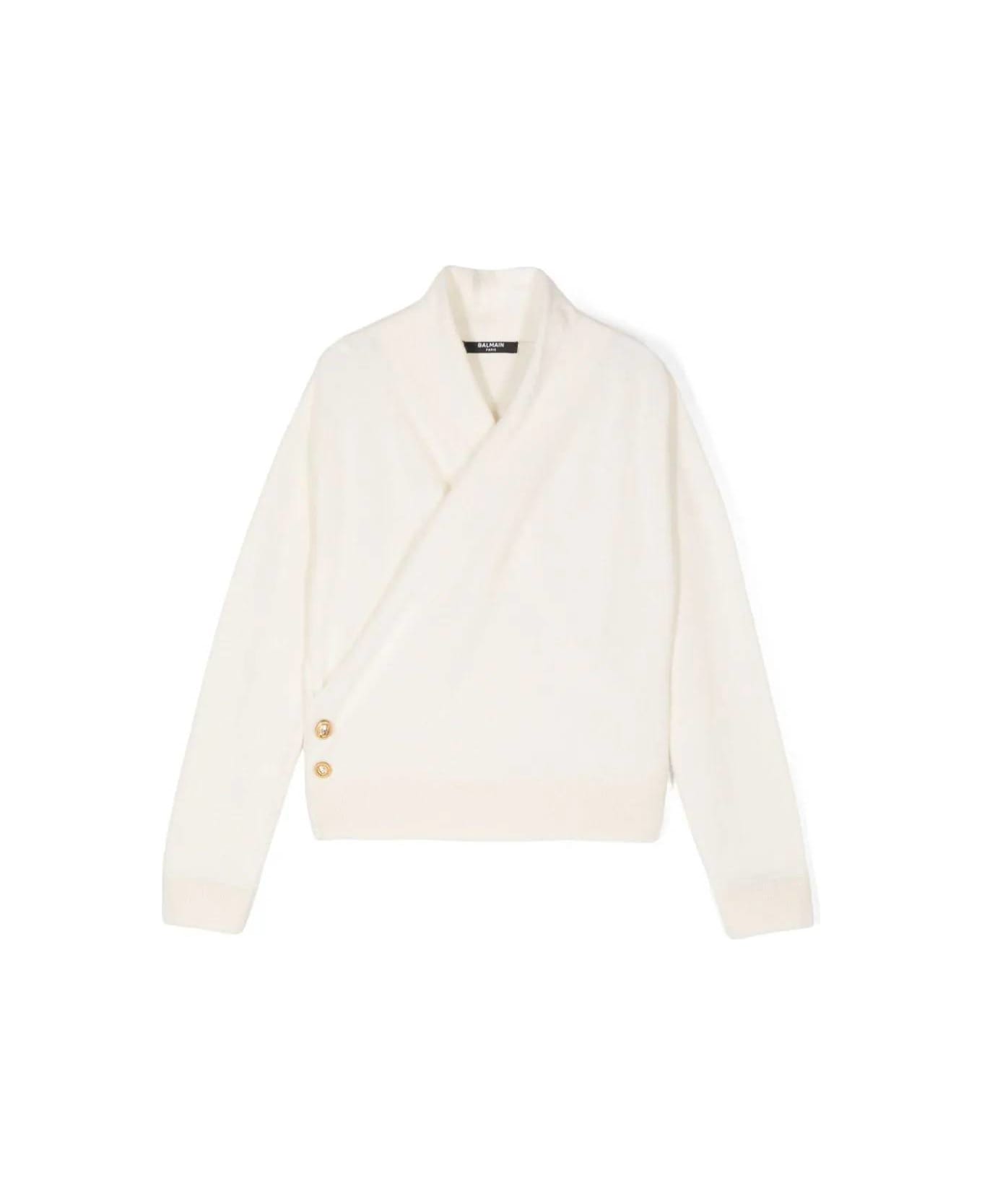 Balmain Pull Con Bottoni Incisi - Cream