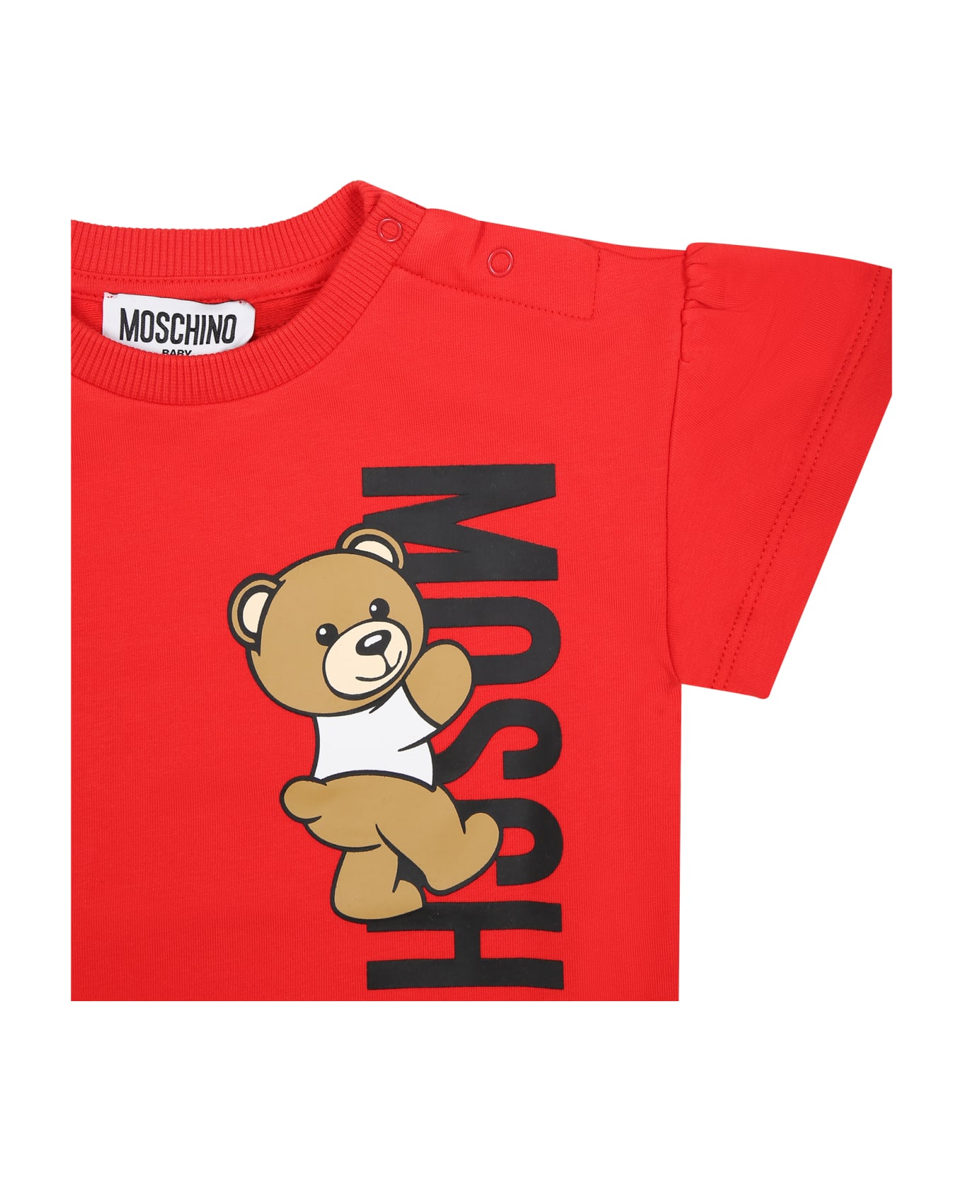 Moschino Red Dress For Baby Girl With Teddy Bear E Logo - Red