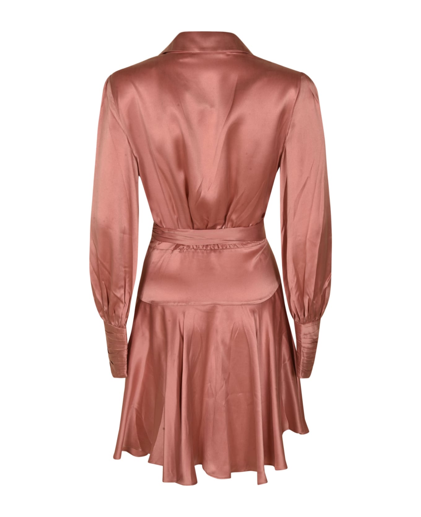 Zimmermann Tie-waist Asymmetric Longsleeved Short Dress - Pink