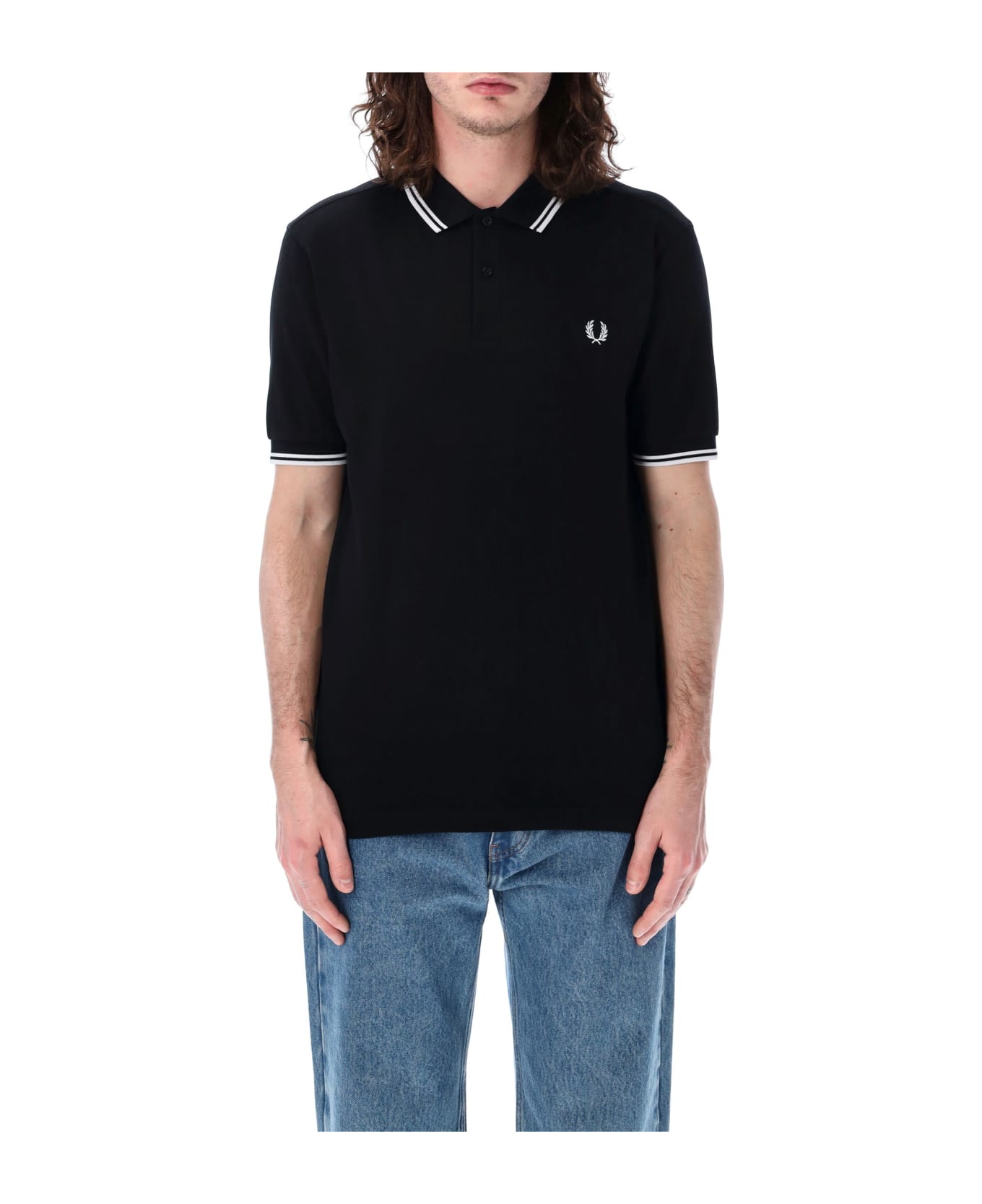 Fred Perry The Twin Tipped Piqué Polo Shirt - BLACK WHITE