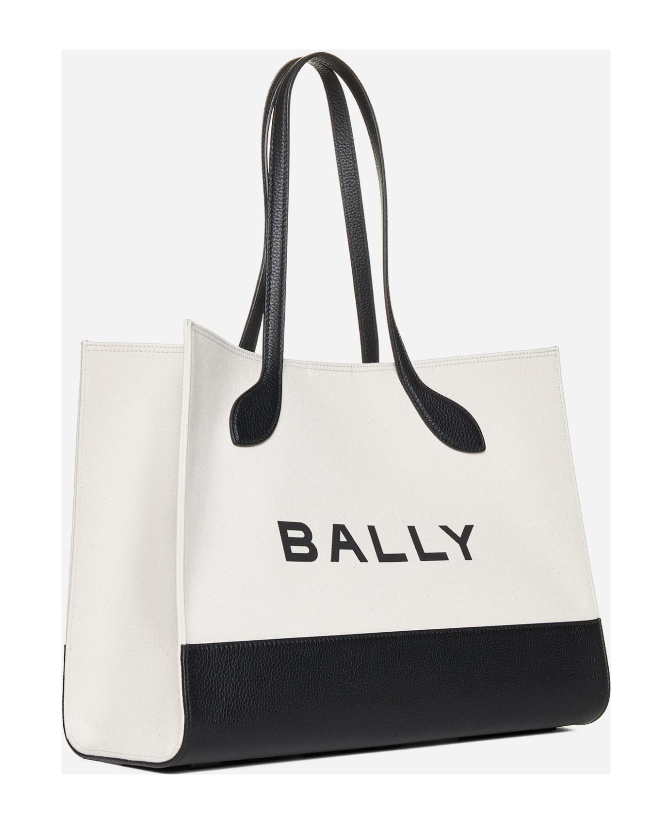 Bally Logo Canvas And Leather Tote Bag - White