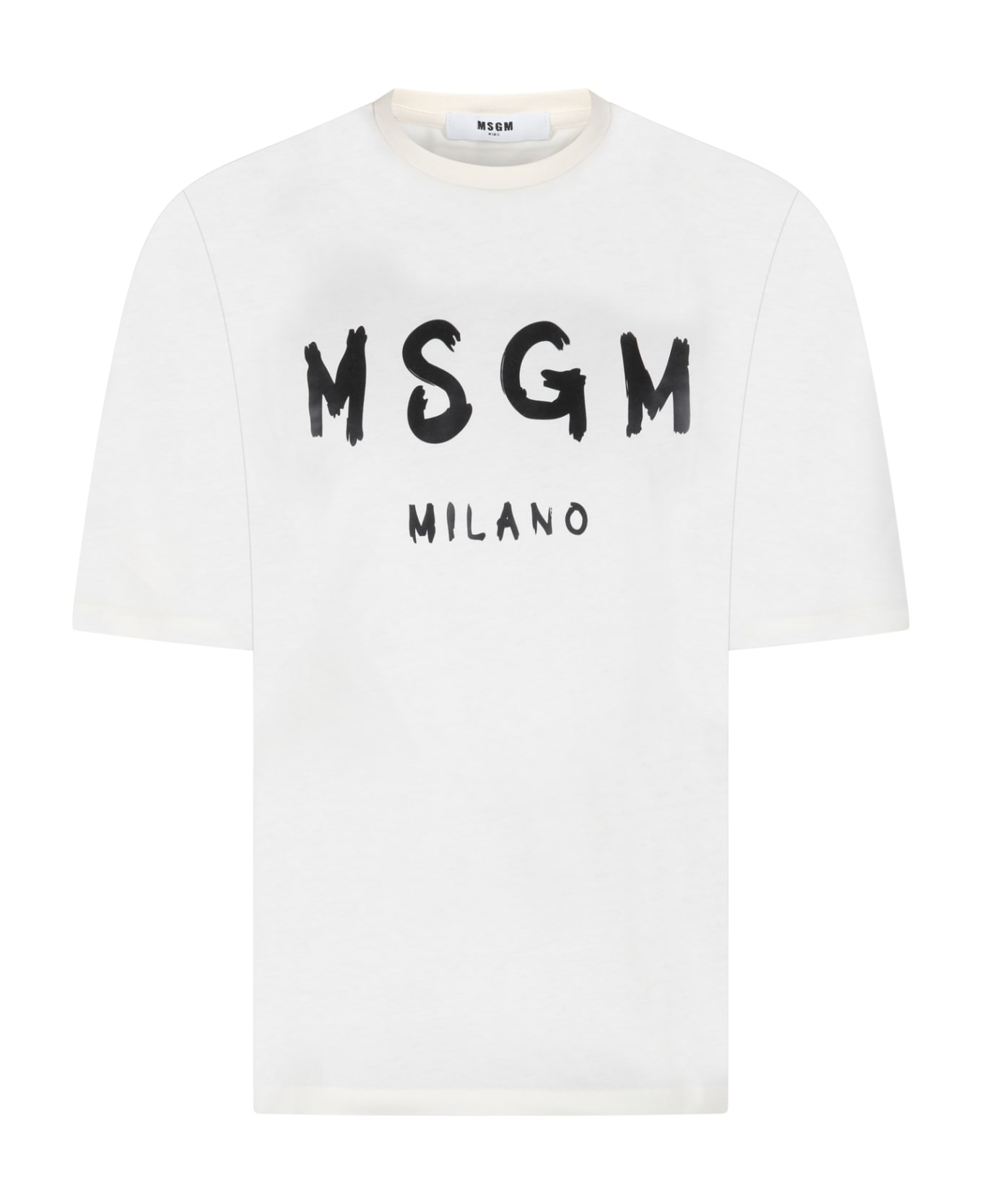 MSGM Ivory T-shirt For Kids With Black Logo - Ivory