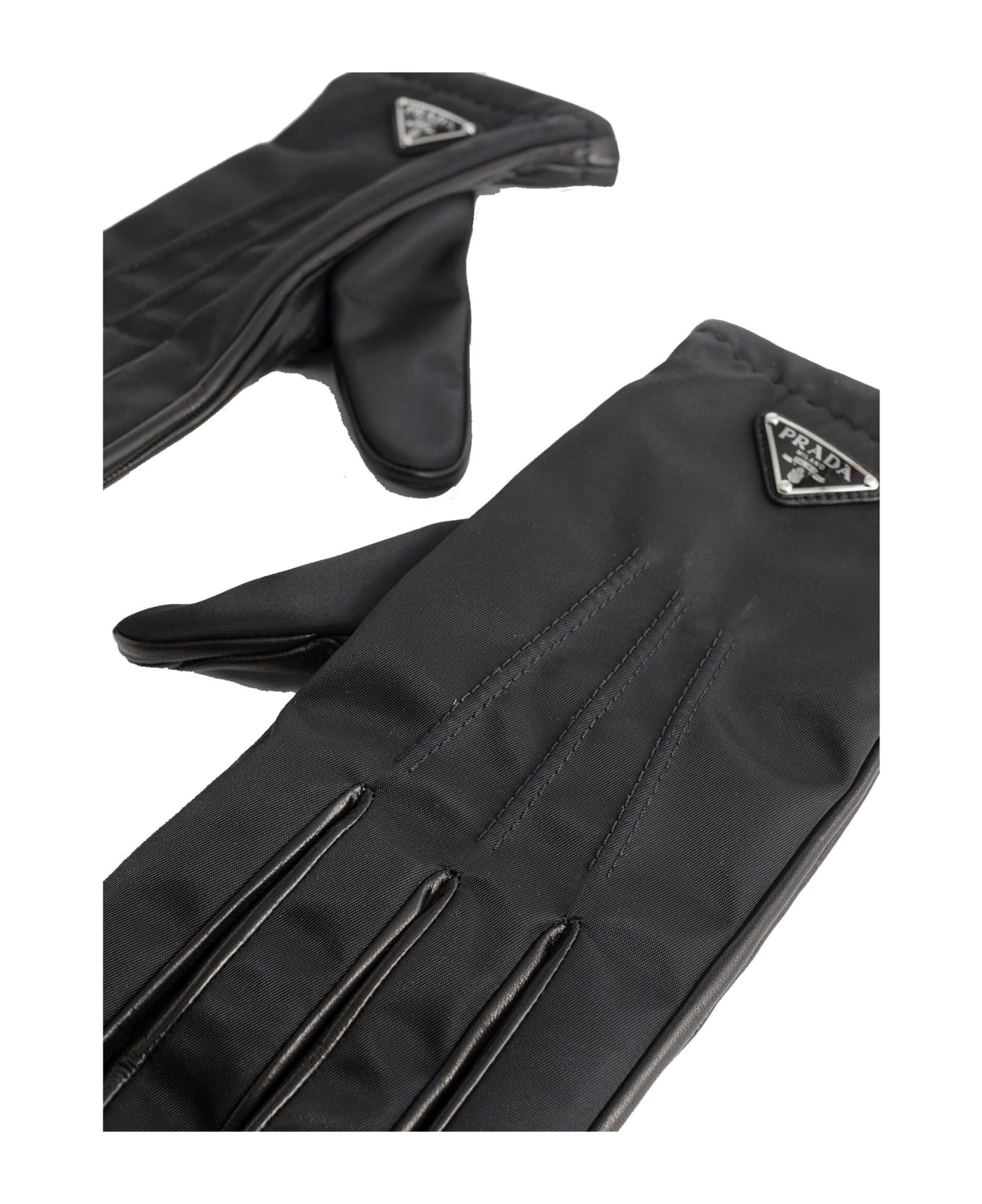 Prada Nylon And Leather Gloves - Black 手袋