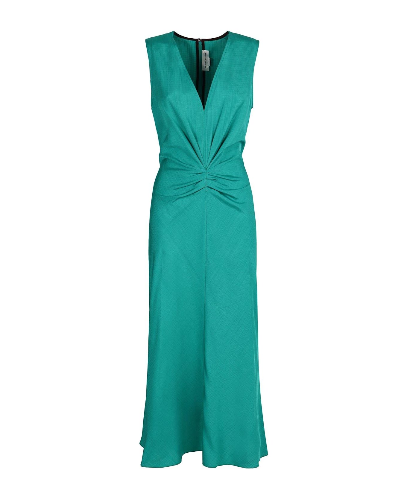 Victoria Beckham Gathered V-neck Midi Dress - GREEN