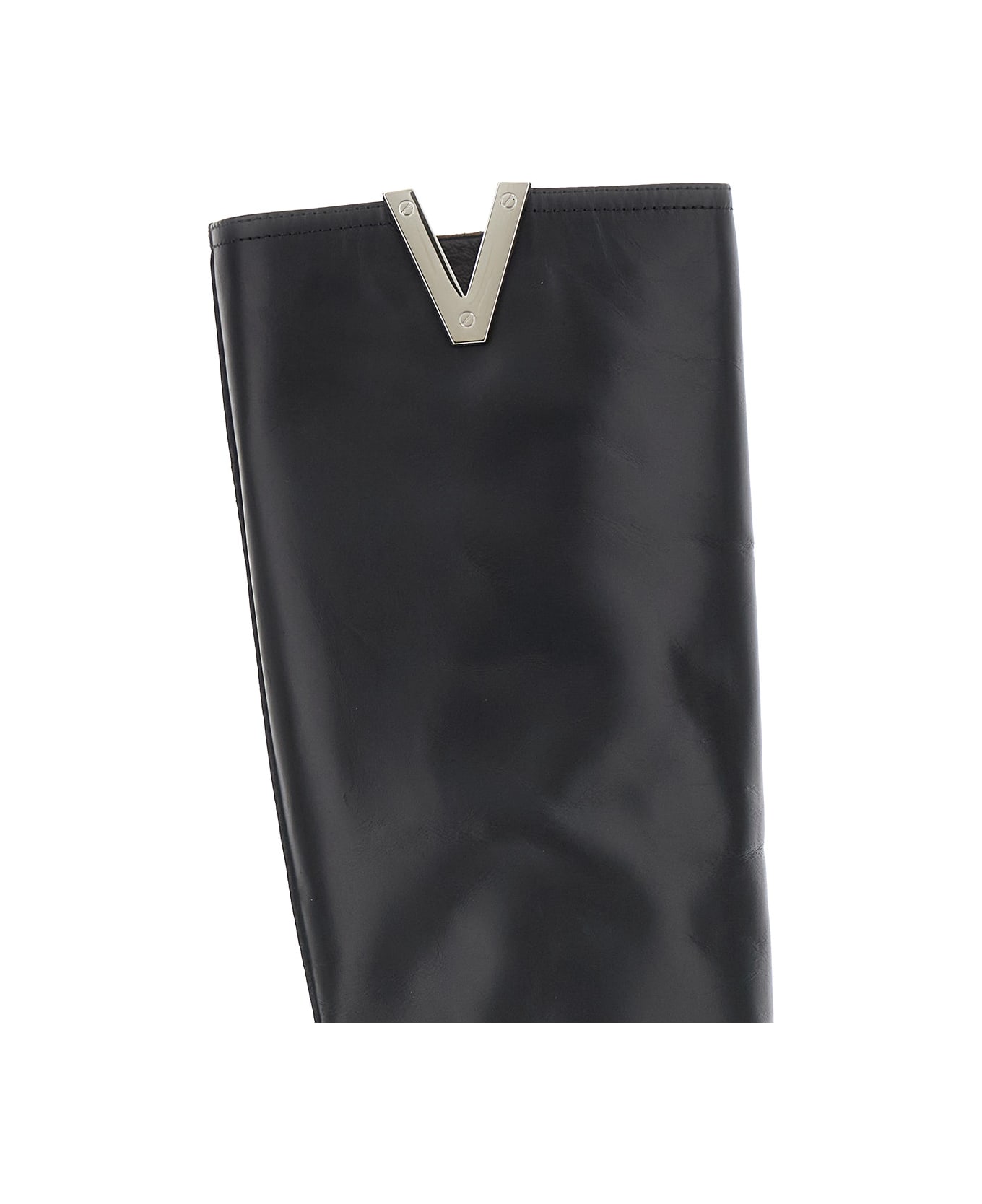 Via Roma 15 Black Knee Boots With V-lateral Detailing In Leather Woman - Black