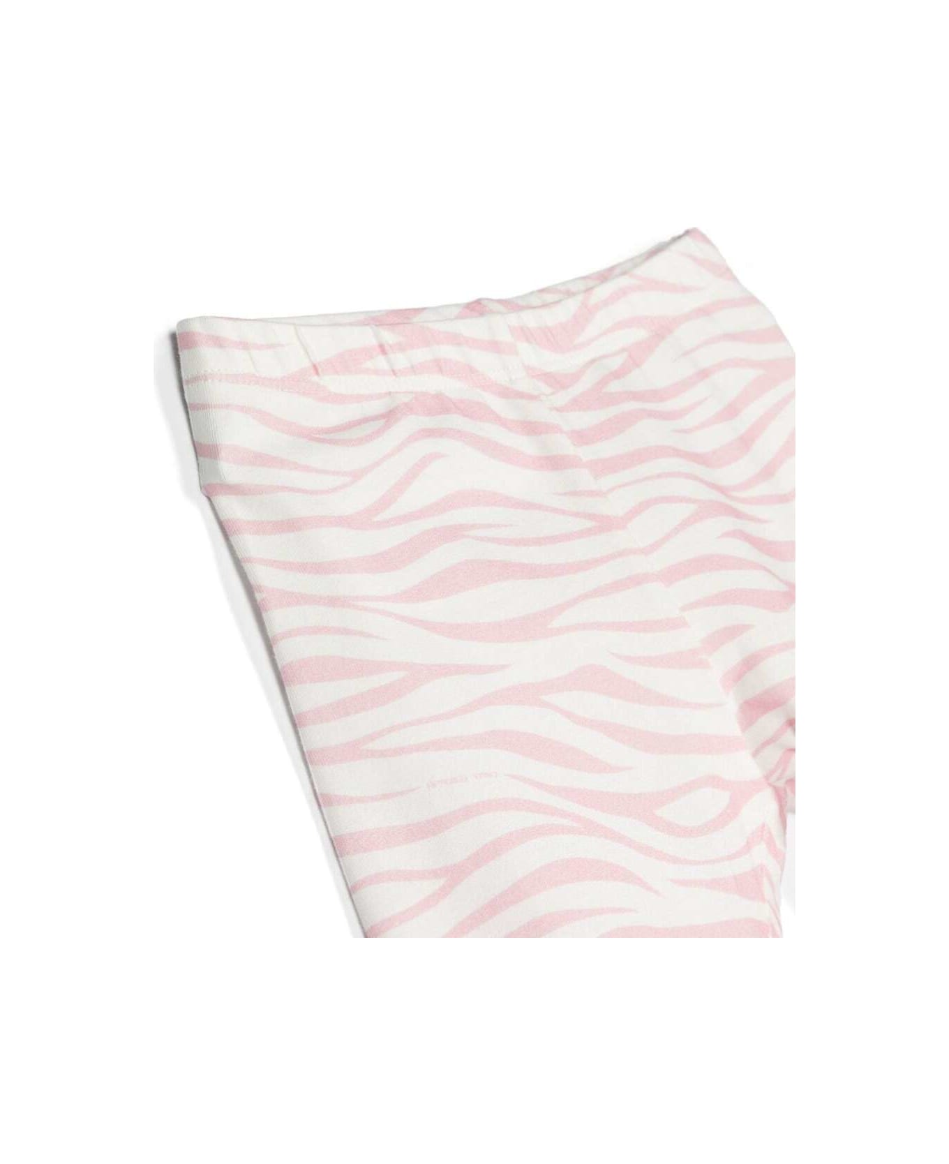 Chiara Ferragni Pink And White Leggings With Zebra And Logo Print In Stretch Cotton Girl - Pink