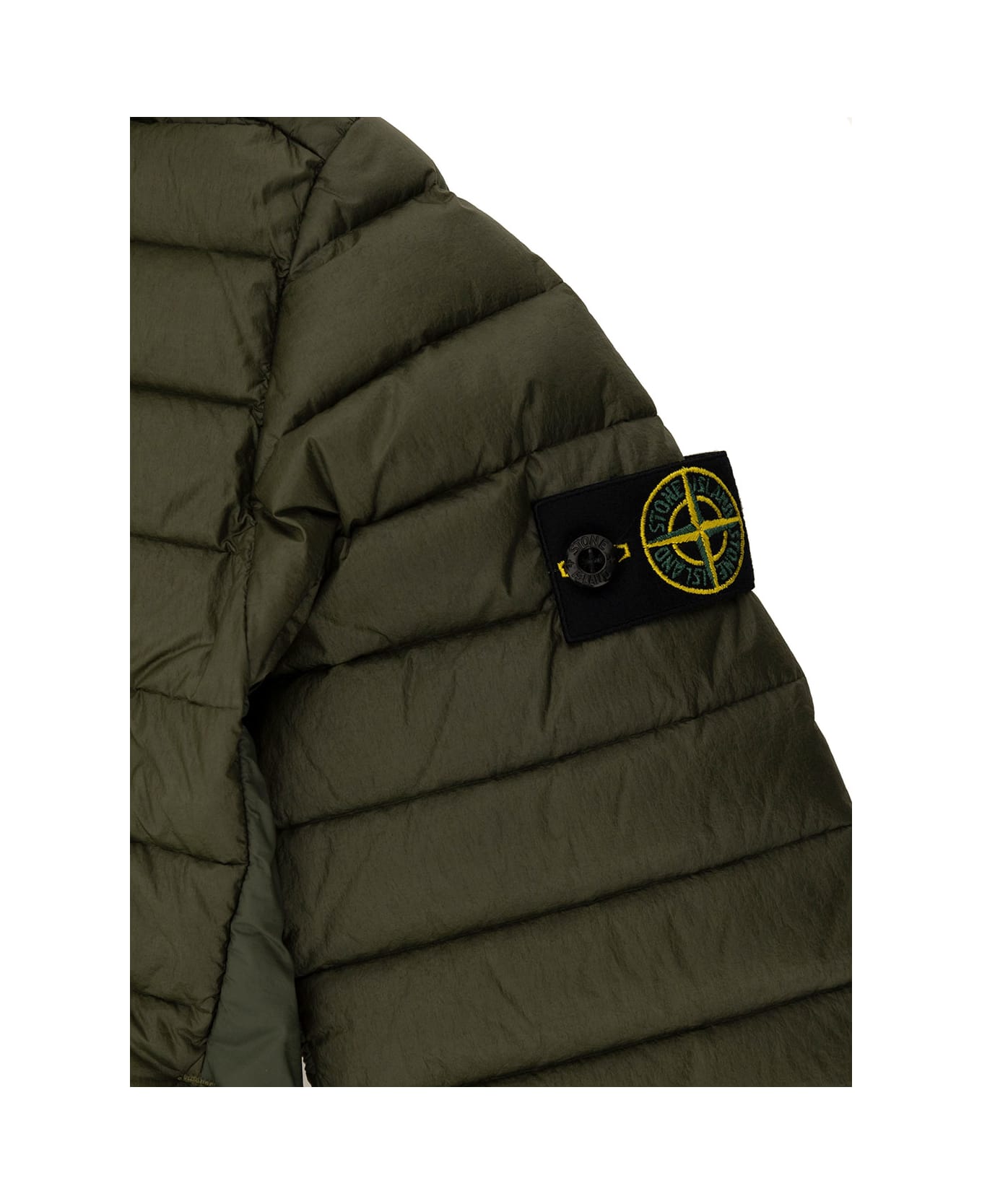 Stone Island Junior Green Down Jacket With Hood And Logo Patch In Polyamide Boy - Green