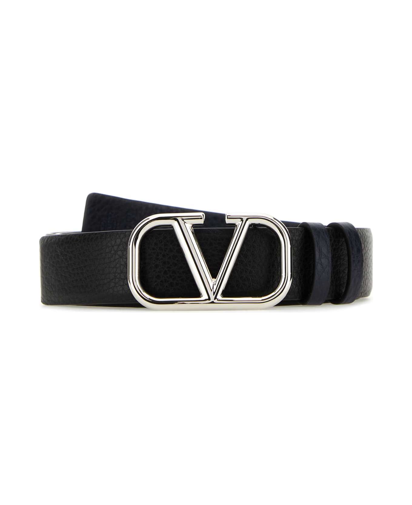 Valentino Garavani Black Leather Vlogo Belt - NERMAR ベルト