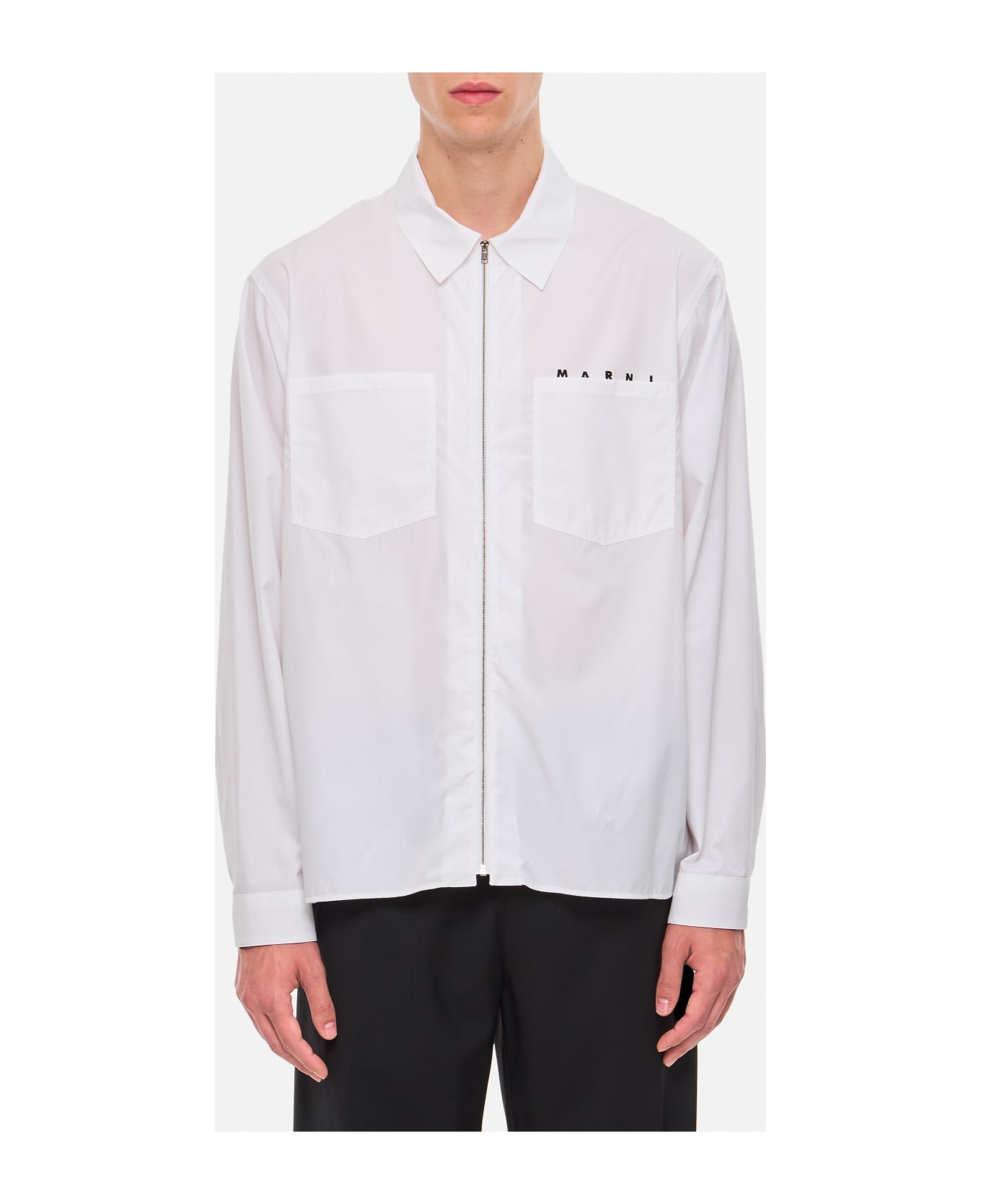 Marni Cotton Full Zip Shirt - White