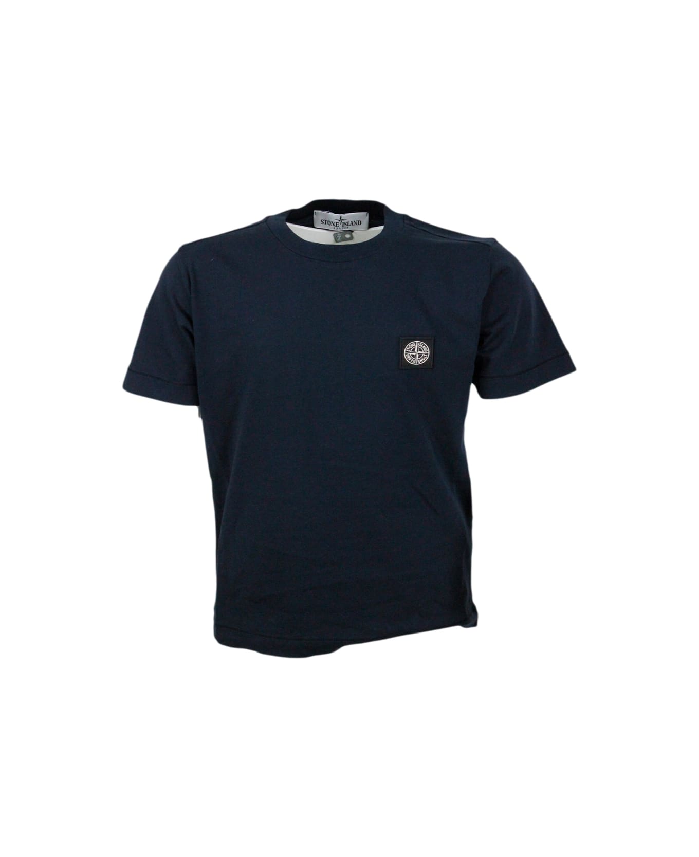 Stone Island Junior Short-sleeved Crew-neck T-shirt In Cotton With Logo On The Chest - Blu