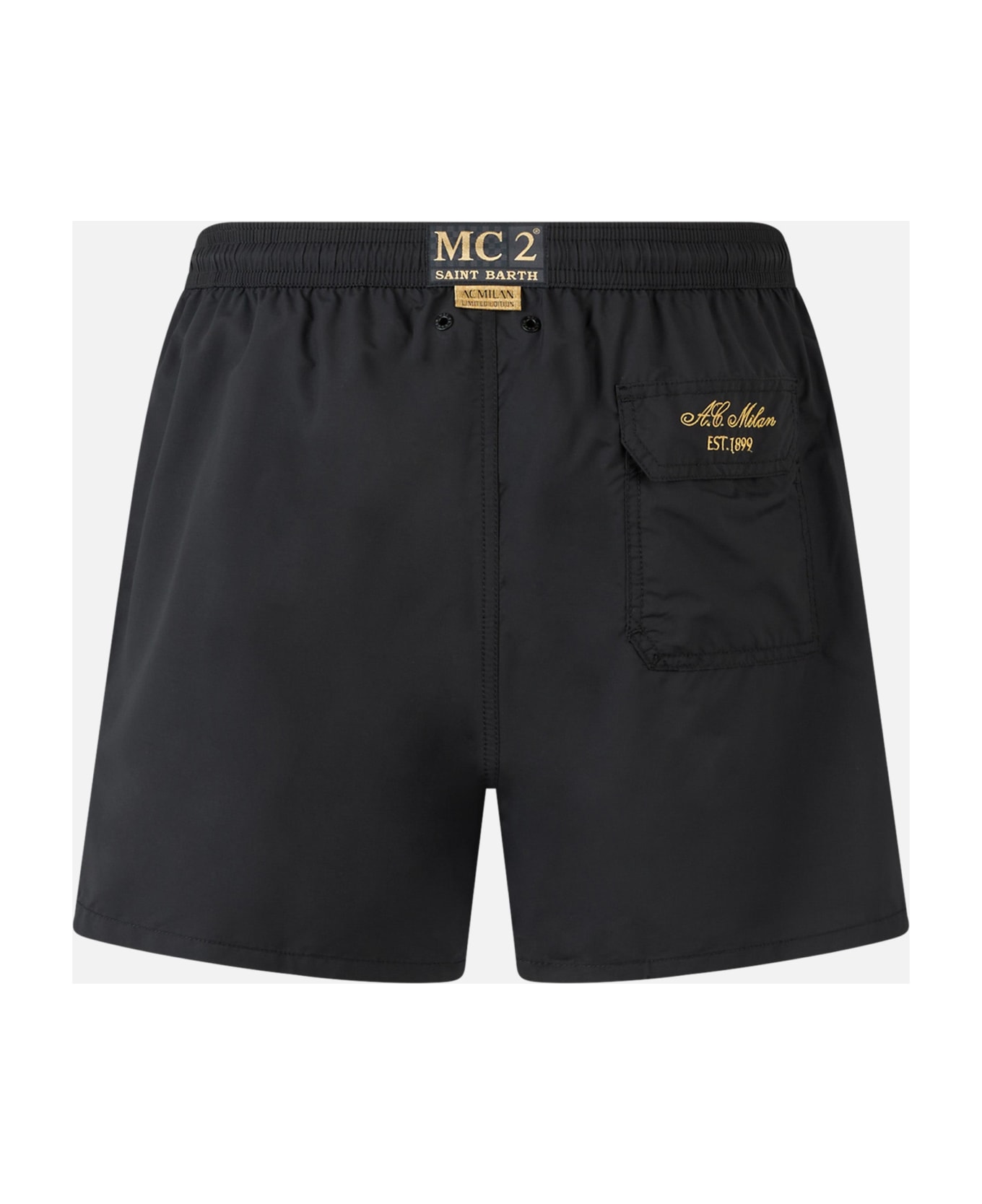 MC2 Saint Barth Black Classic Light Swim Shorts Patmos With Milan 125 Embroidery | Ac Milan 125 Special Edition - BLACK