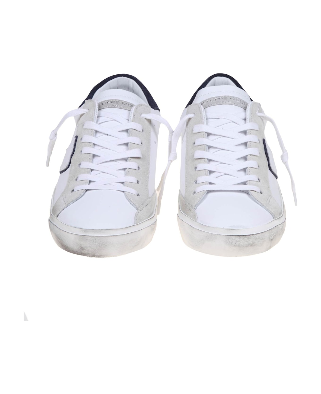 Philippe Model Prsx Low Sneakers In White/blue Leather - WHITE/BLU