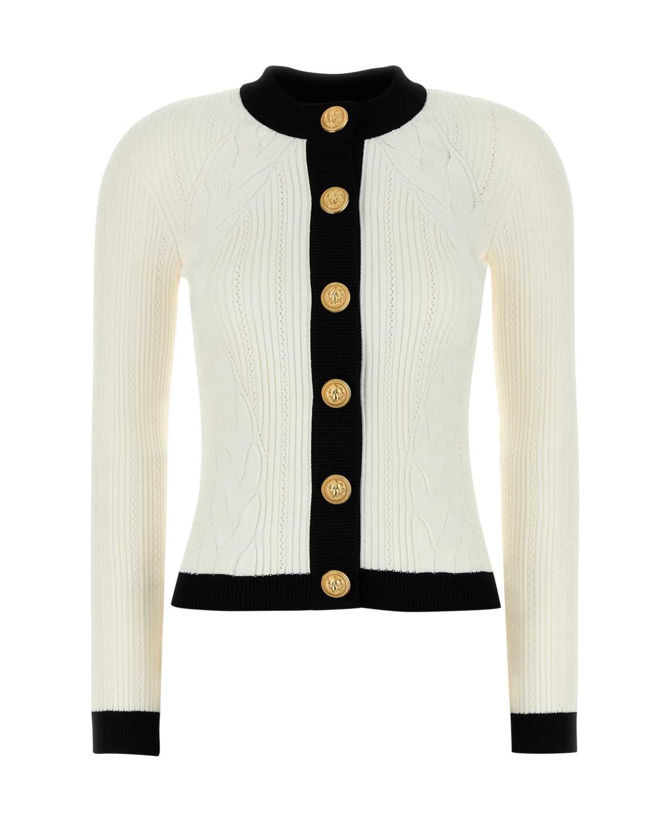 Balmain White Viscose Blend Cardigan - BLANCNOIR