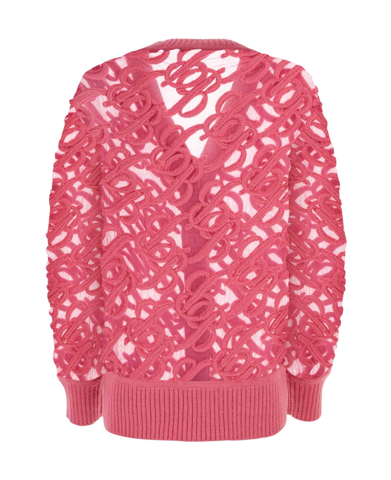 Blumarine Fuchsia Knit And Mesh Oversize Cardigan - GERANIO