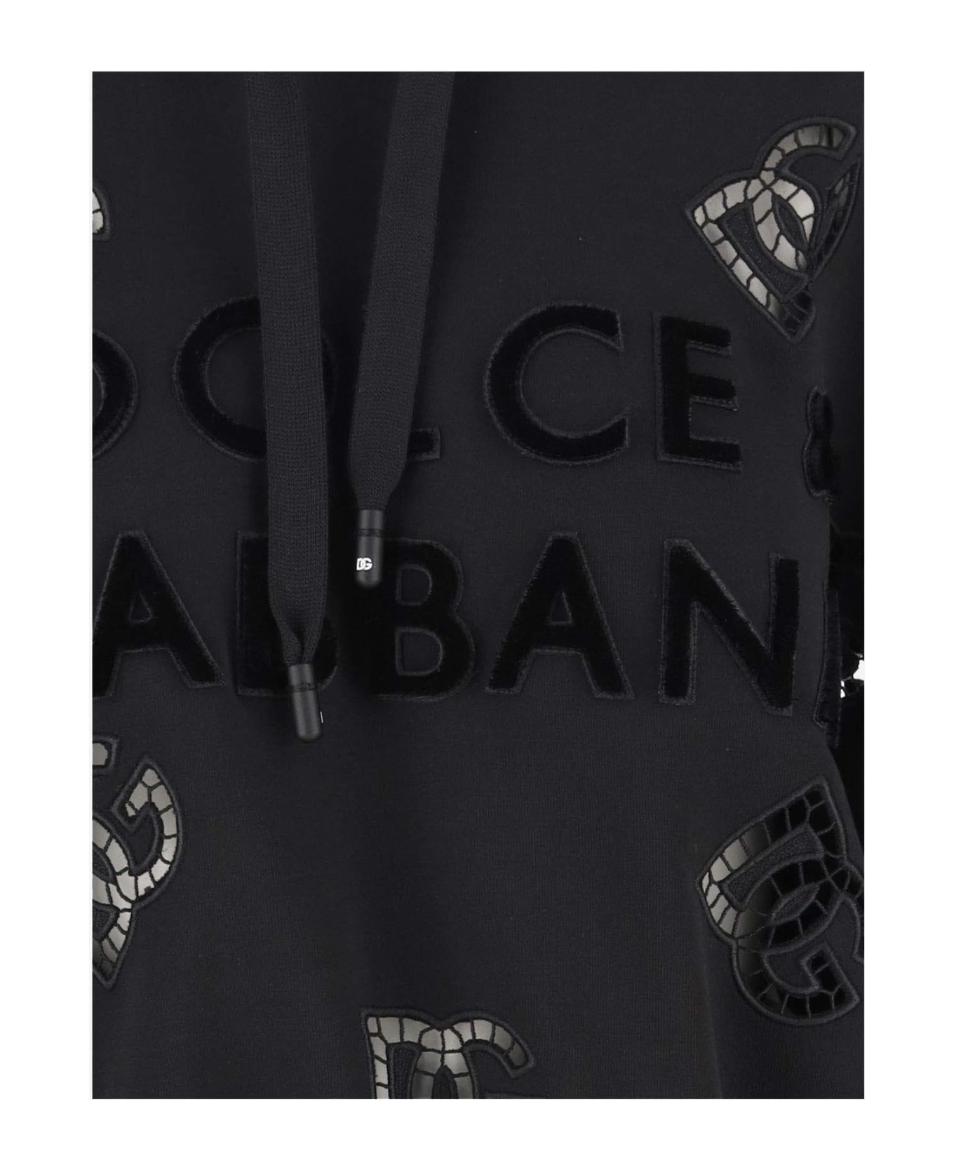 Dolce & Gabbana Logo Cotton Blend Crop Hoodie - Black フリース