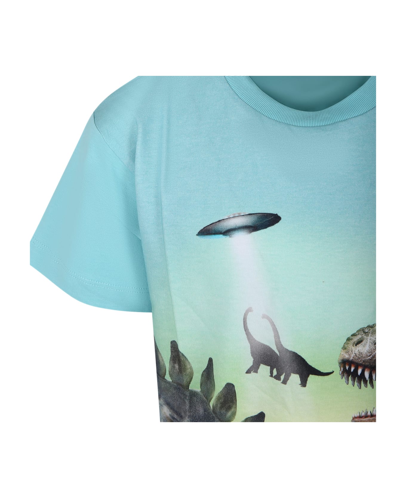 Molo Sky Blue T-shirt Riley For Boy With Dinosaurs - Light Blue Tシャツ＆ポロシャツ