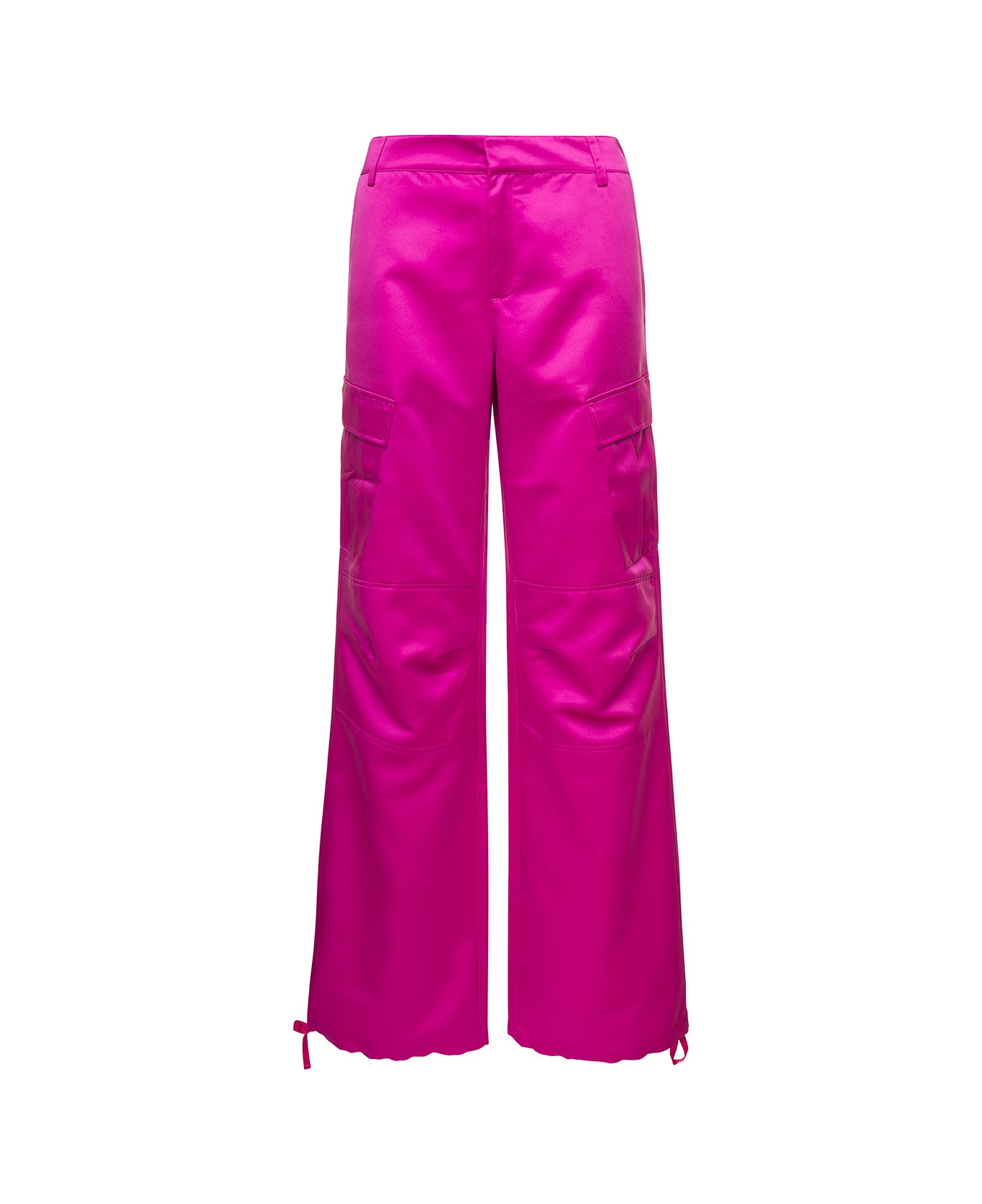 The Andamane Pink High Waisted Cargo Pants Straight Leg With Cargo Pockets In Polyester Woman - Fuxia ボトムス