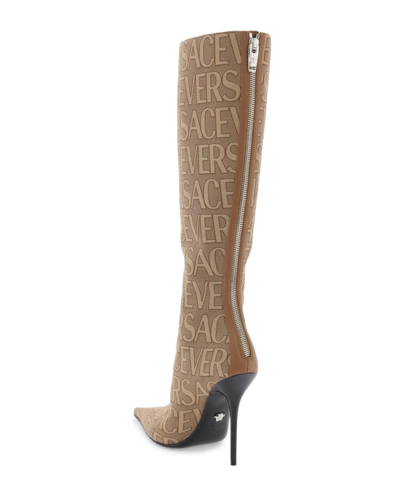 Versace Beige Cotton Blend Boots - Brown ブーツ