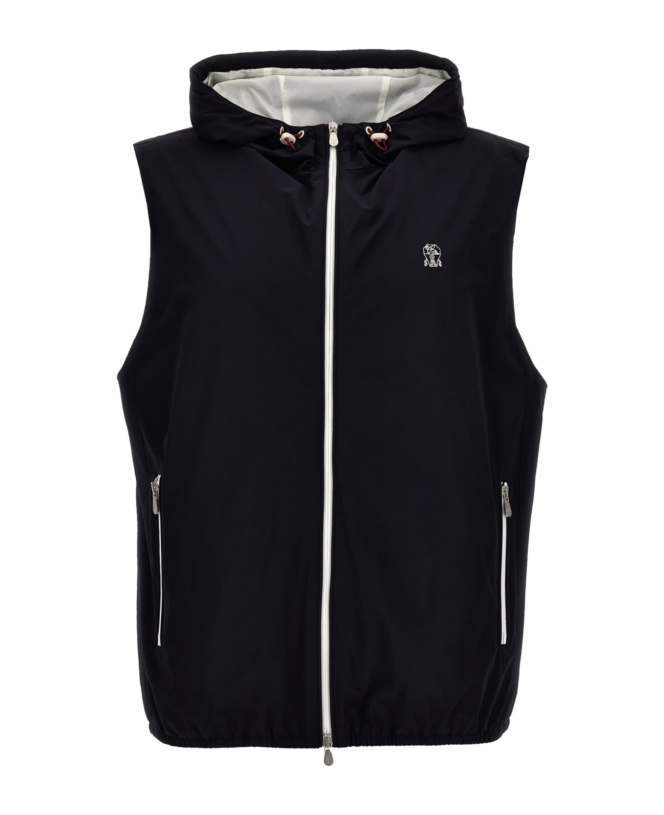 Brunello Cucinelli Logo Embroidery Hooded Vest - Blue