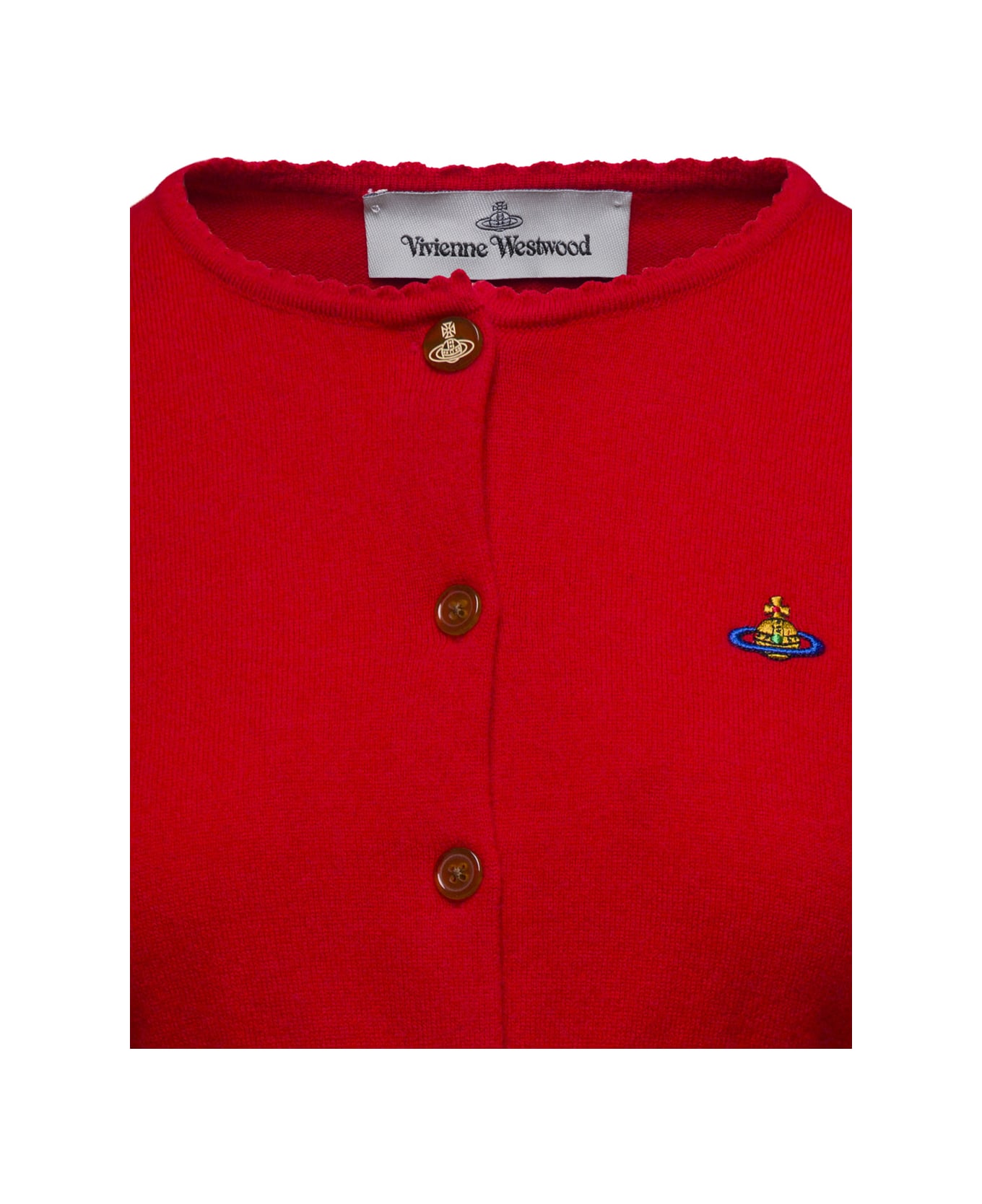 Vivienne Westwood Red Cardigan With Signature Embroidered Orb Logo In Cotton Woman - Red
