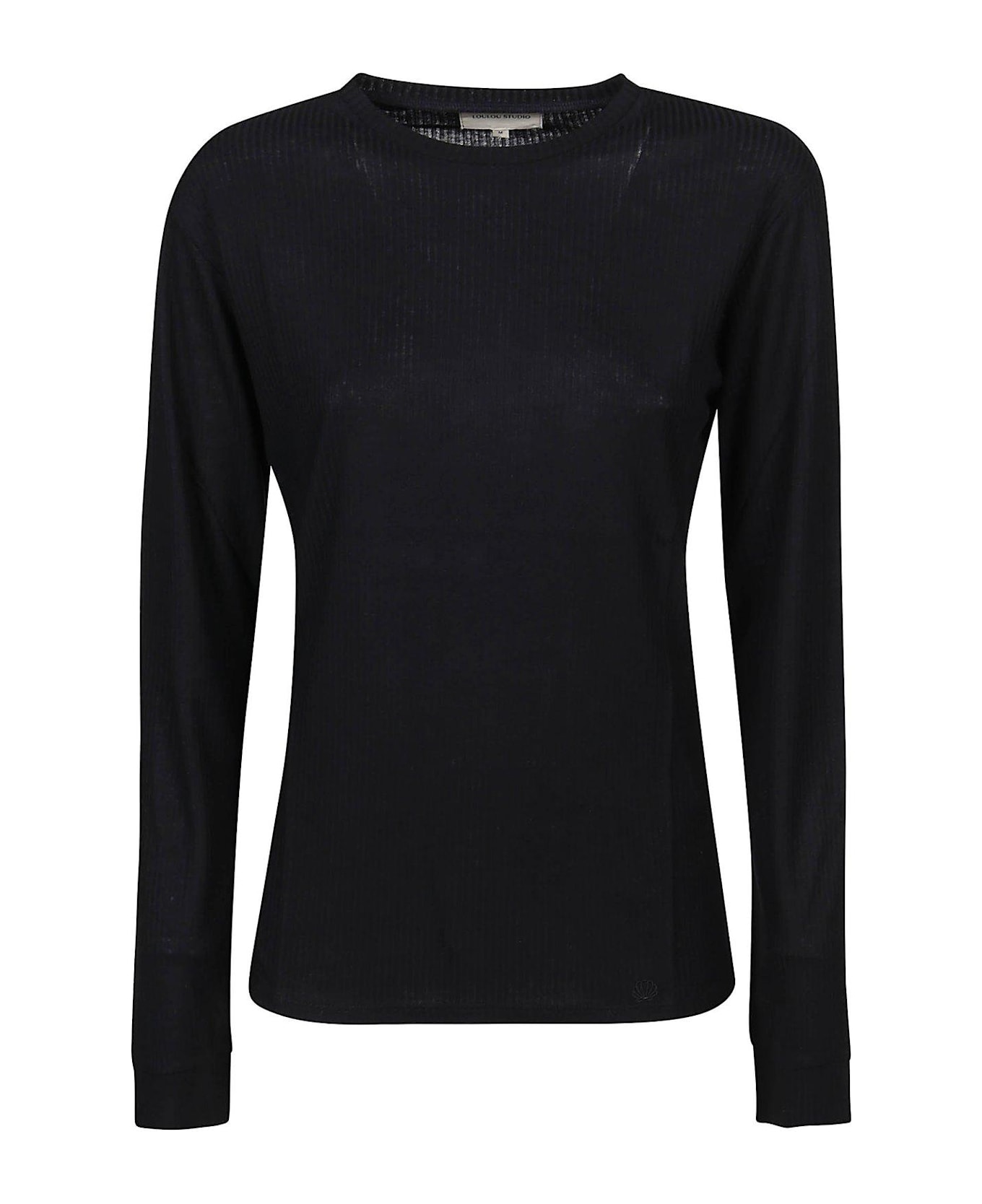 Loulou Studio Ortigia Crewneck Straight Hem Jumper - BLACK