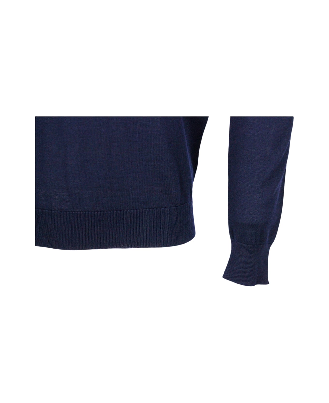 Colombo Light Crew Neck Long Sleeve Sweater In Fine 100% Cashmere And Silk With Special Processing On The Profile Of The Neck - Blu navy