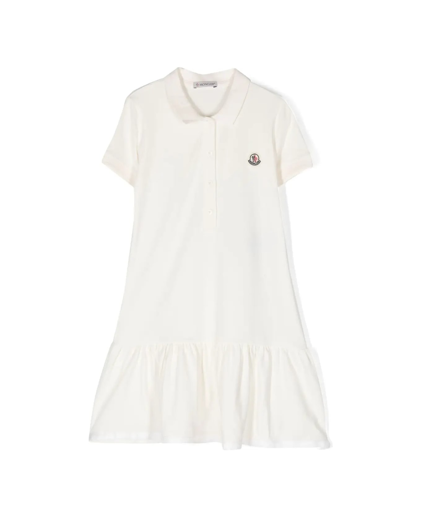 Moncler White Polo Style Dress With Logo Patch - White