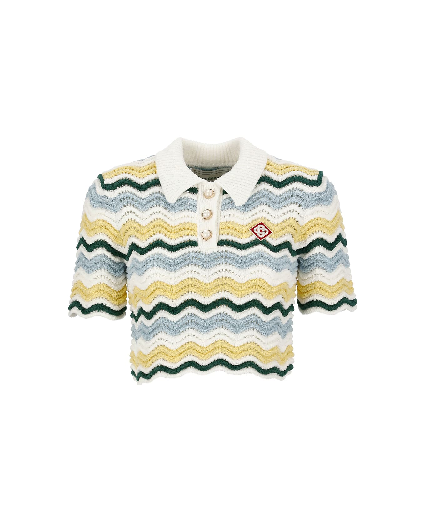 Casablanca Boucle' Crochet Cropped Polo Shirt - MultiColour