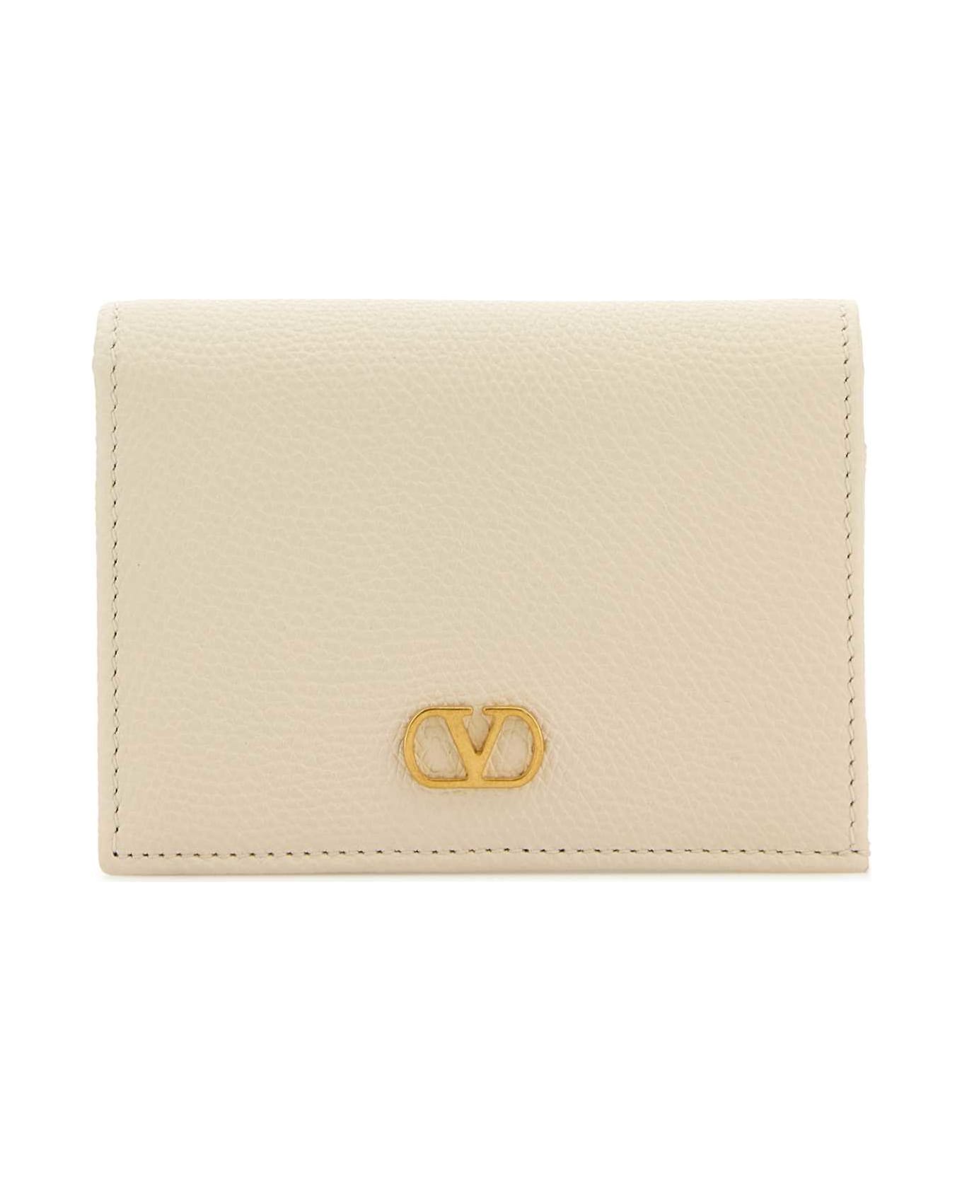 Valentino Garavani Ivory Leather Vlogo Wallet - LIGHTIVORY
