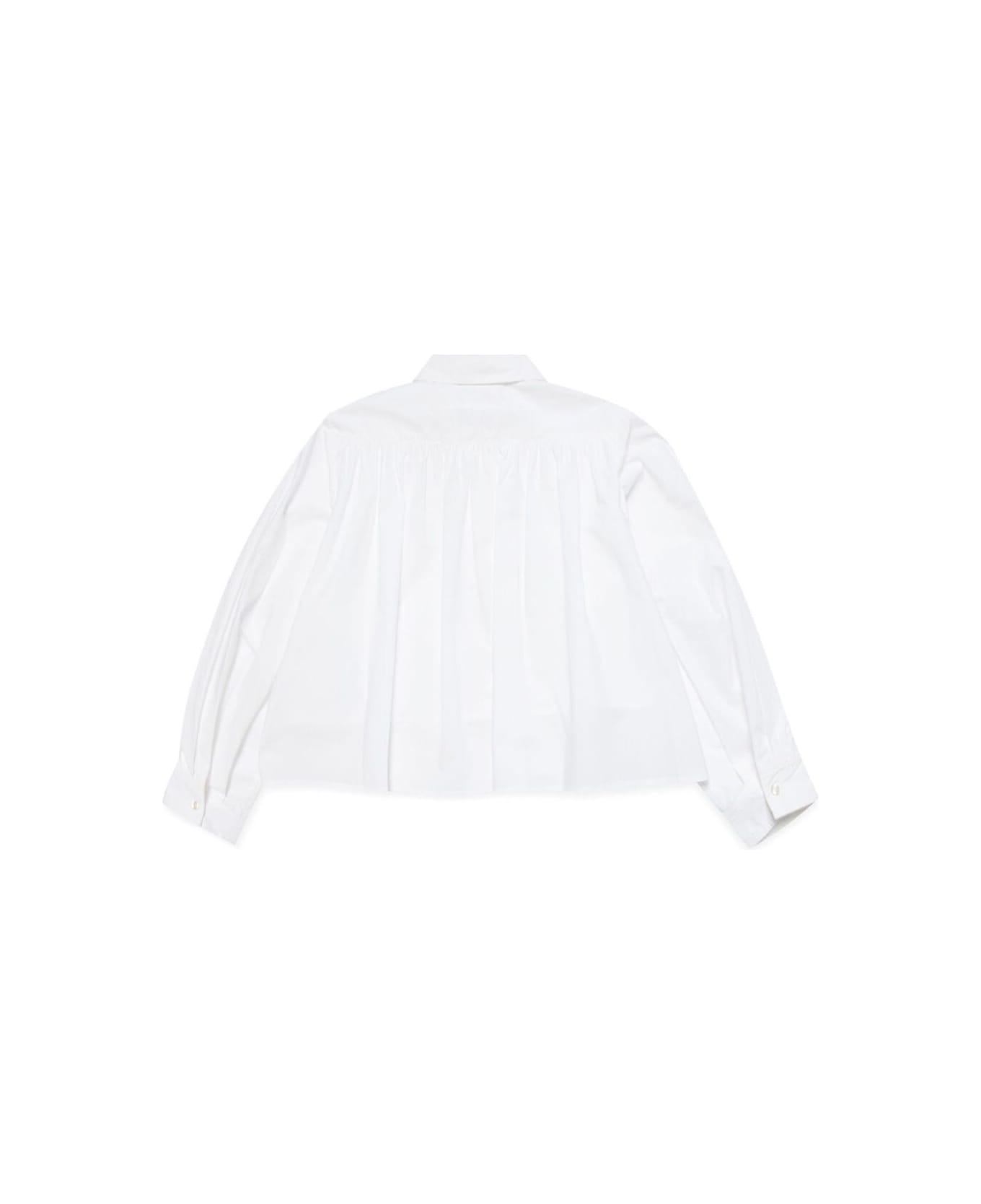 MM6 Maison Margiela White Shirt With Classic Collar And Tonal Logo Patch In Cotton Boy - White