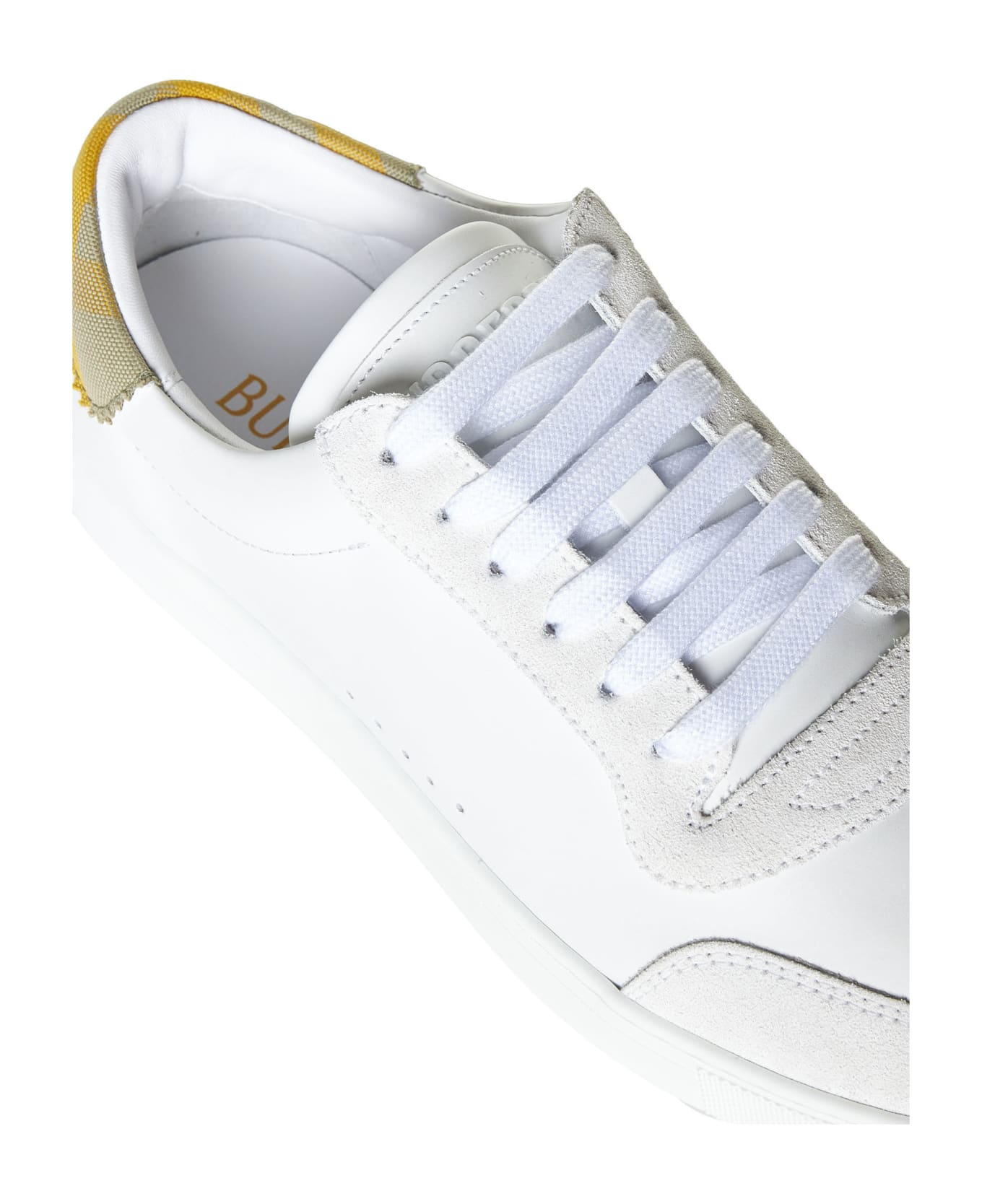 Burberry White Leather Check Sneakers - Op white