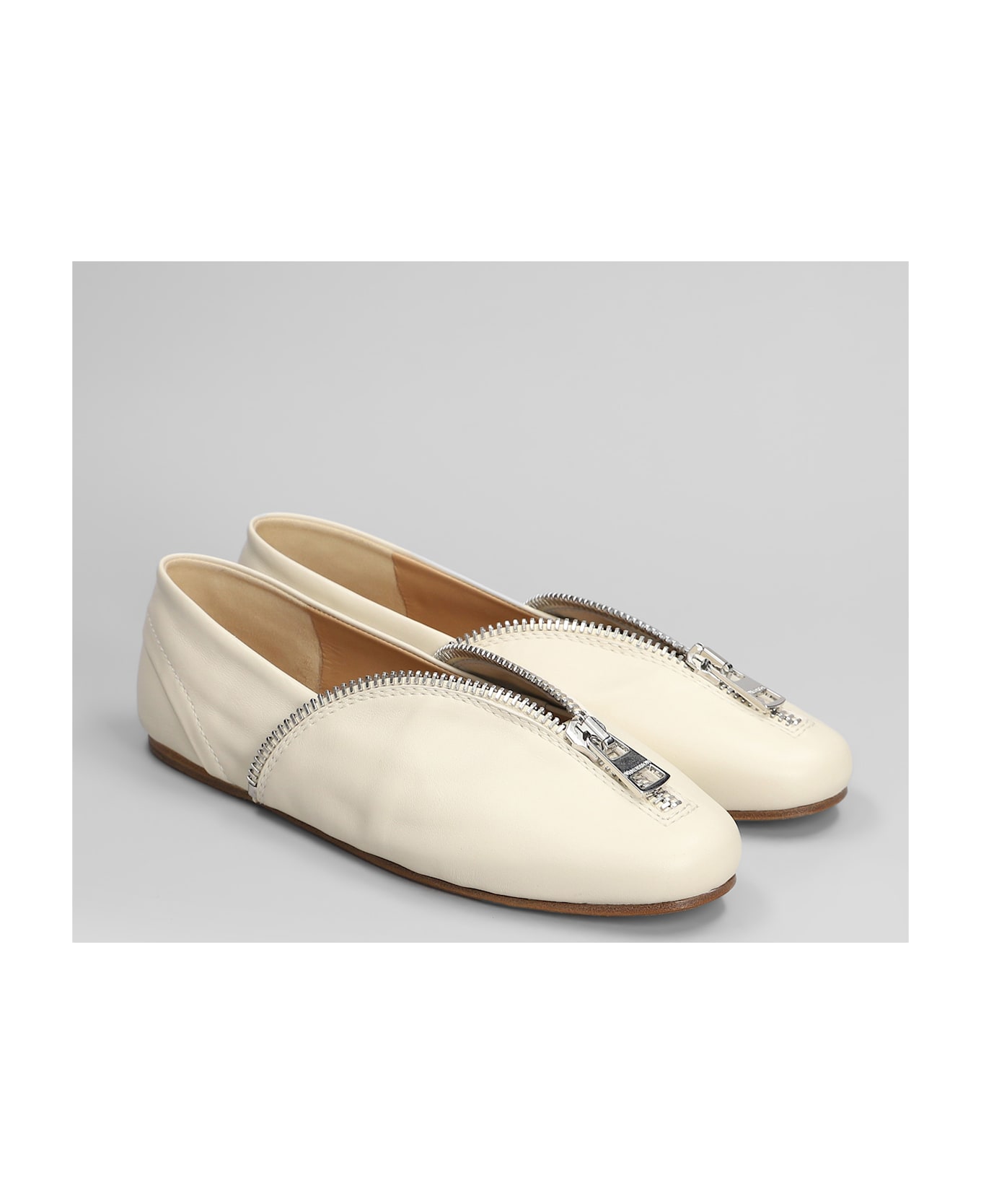 J.W. Anderson Biker Ballerina Ballet Flats In Beige Leather - beige