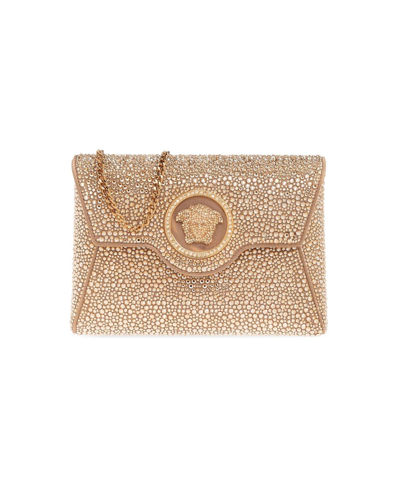 Versace Medusa Plaque Embellished Clutch Bag - NEUTRALS/GOLD