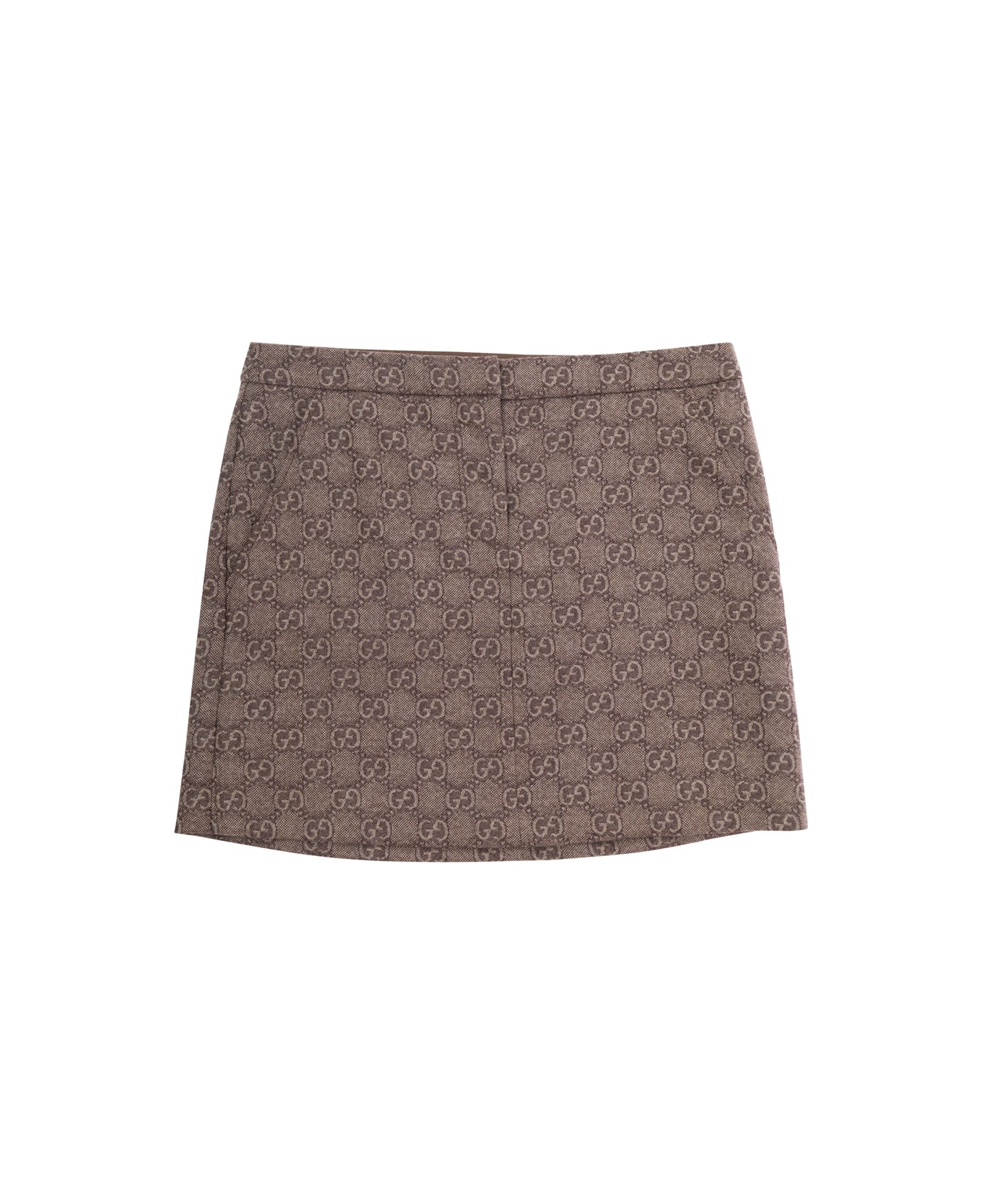 Gucci Beige Miniskirt With Gg Motif In Wool Girl - Brown