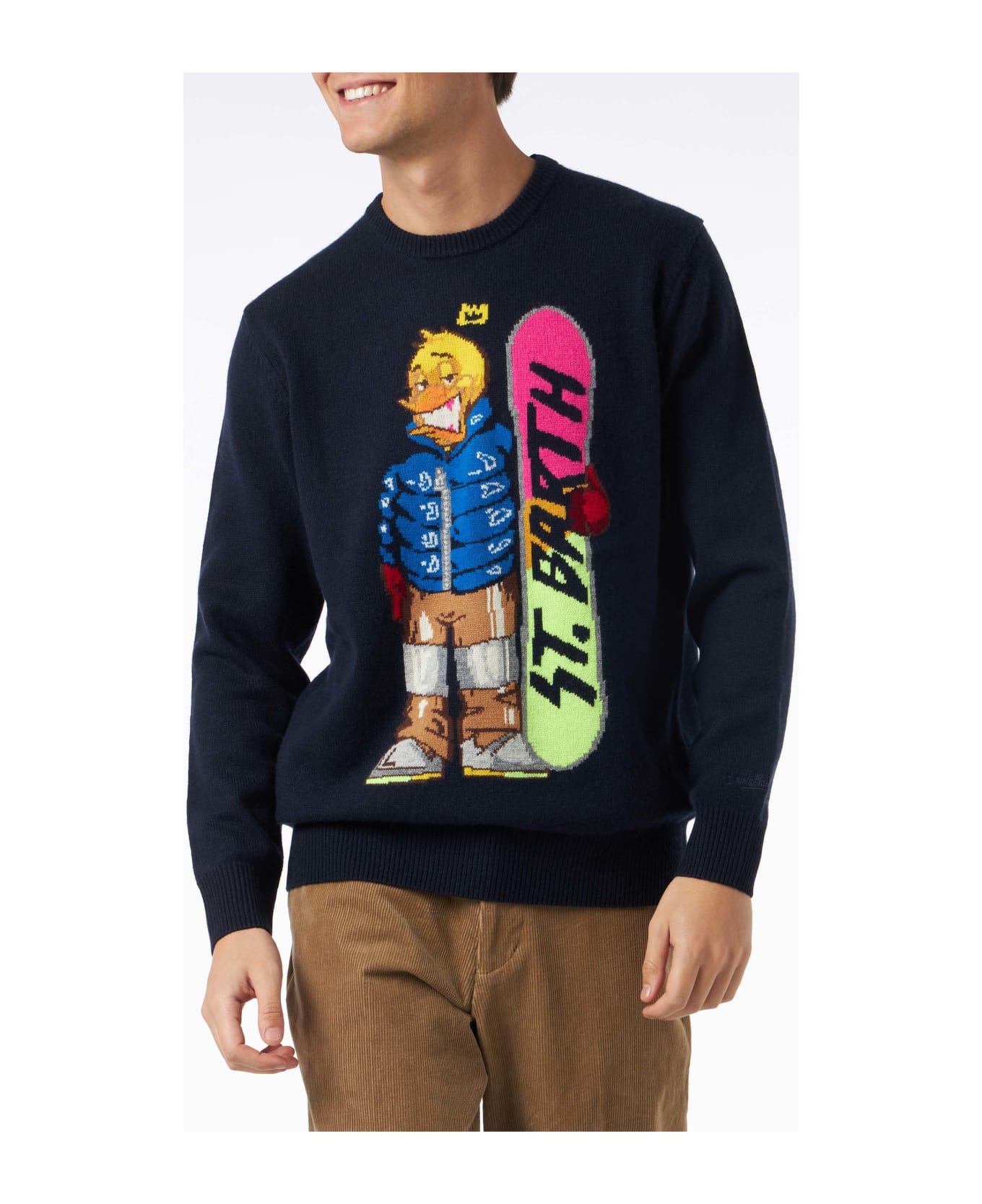 MC2 Saint Barth Man Crewneck Sweater With Crypto Ducky Jacquard | Crypto Puppets Special Edition - BLUE