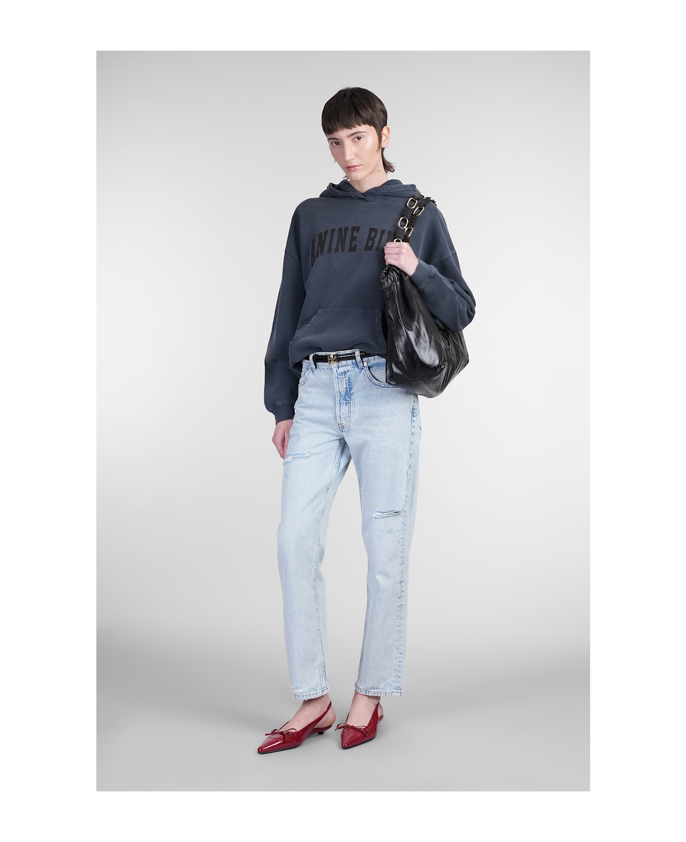 Anine Bing Harvey Sweatshirt In Black Cotton - dark washed black