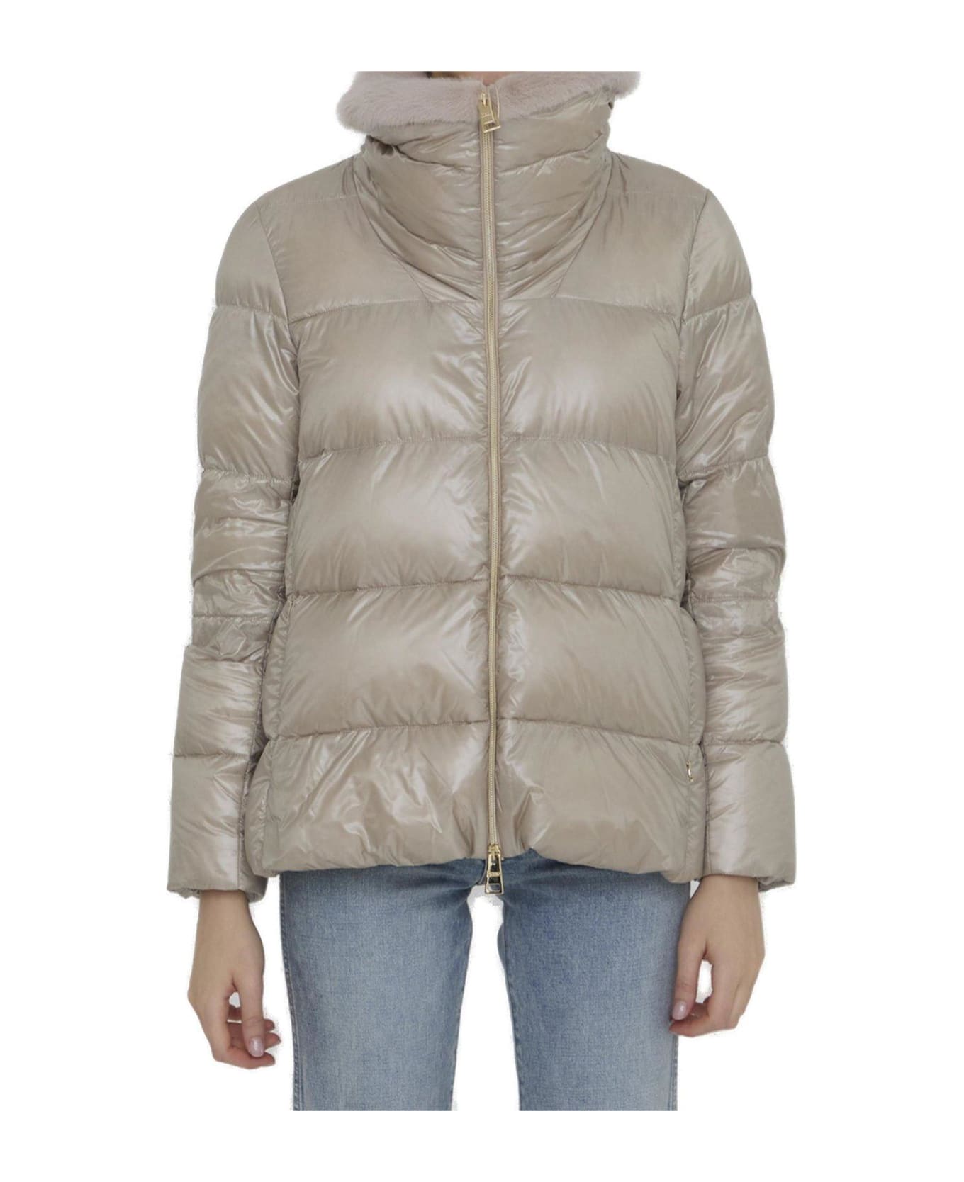 Herno High-neck Zipped Down Jacket - NEUTRALS