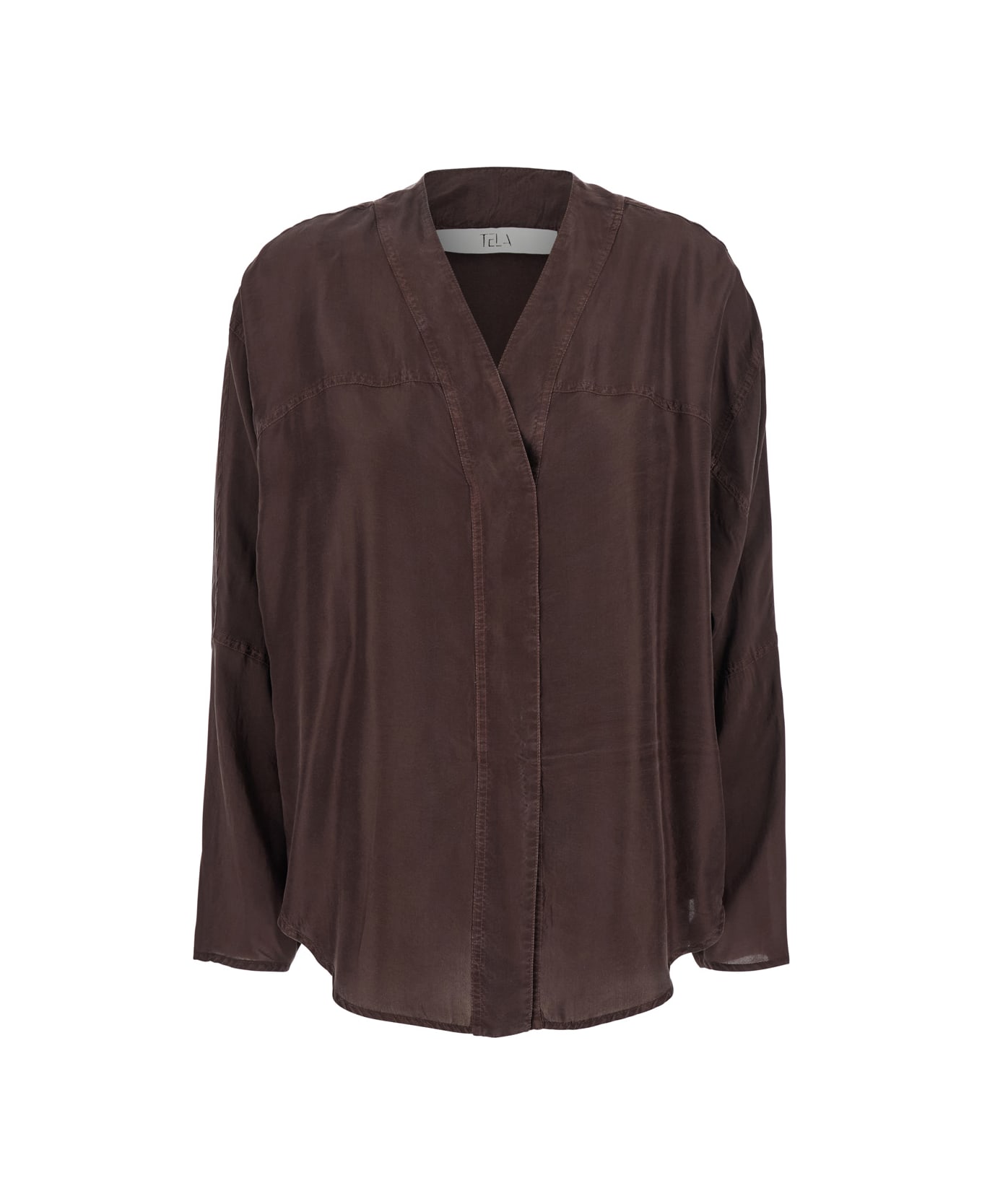 Tela 'scout' Brown Shirt With V-neck And Long Sleeves In Silk Woman - Brown