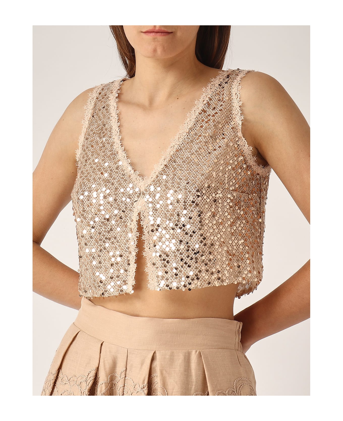 Ermanno Scervino Top Full Paillettes Tank Top - ORO ROSA