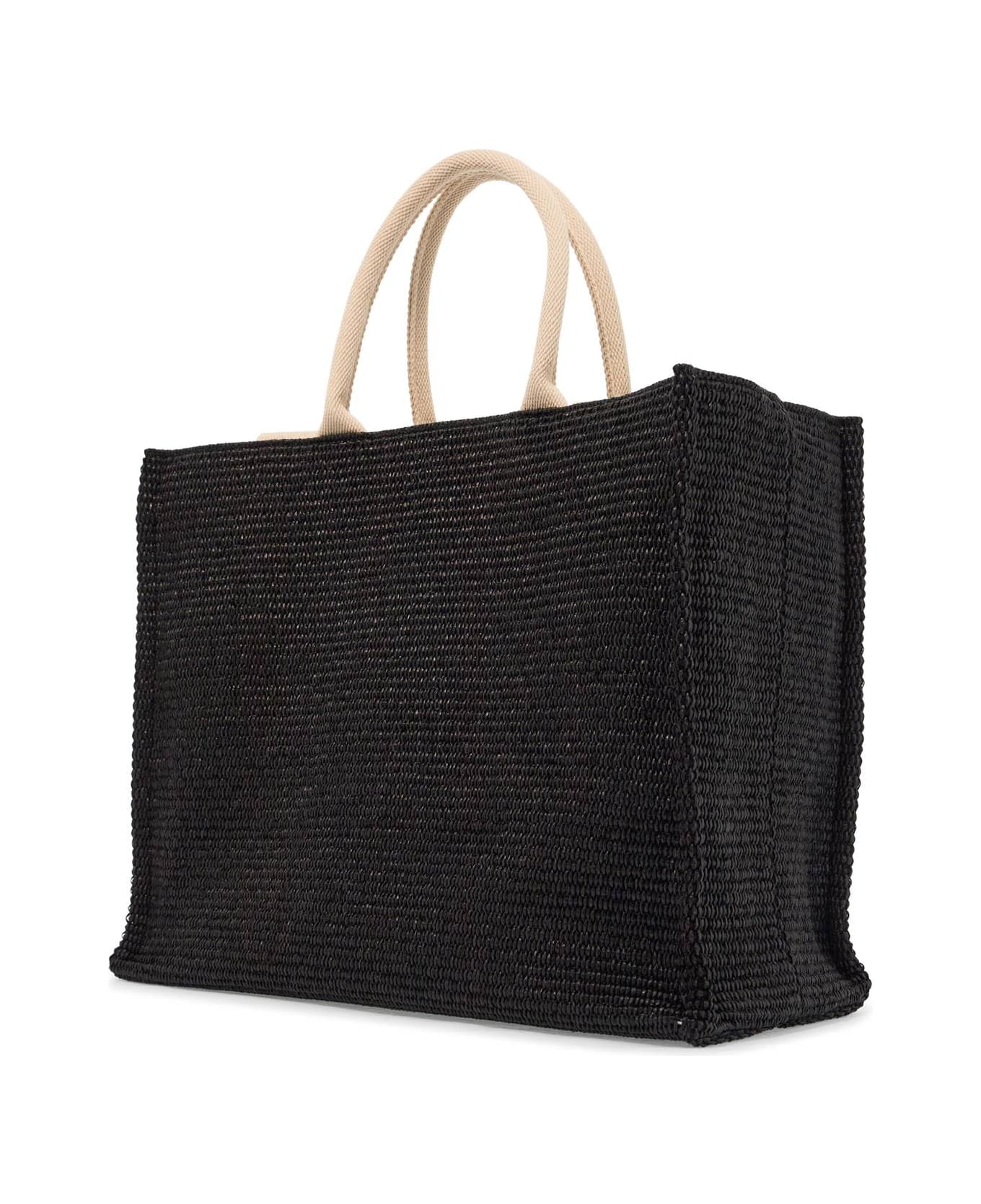 Marni Fabric Rafia Effect Shopping Bag - Black/natural