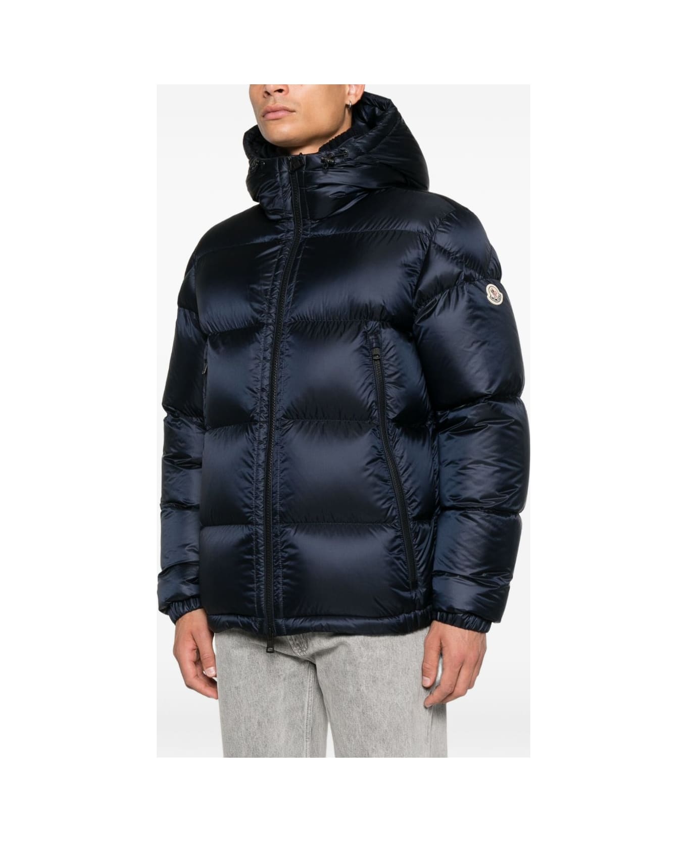 Moncler Zip-up Coat With Hood - Blue
