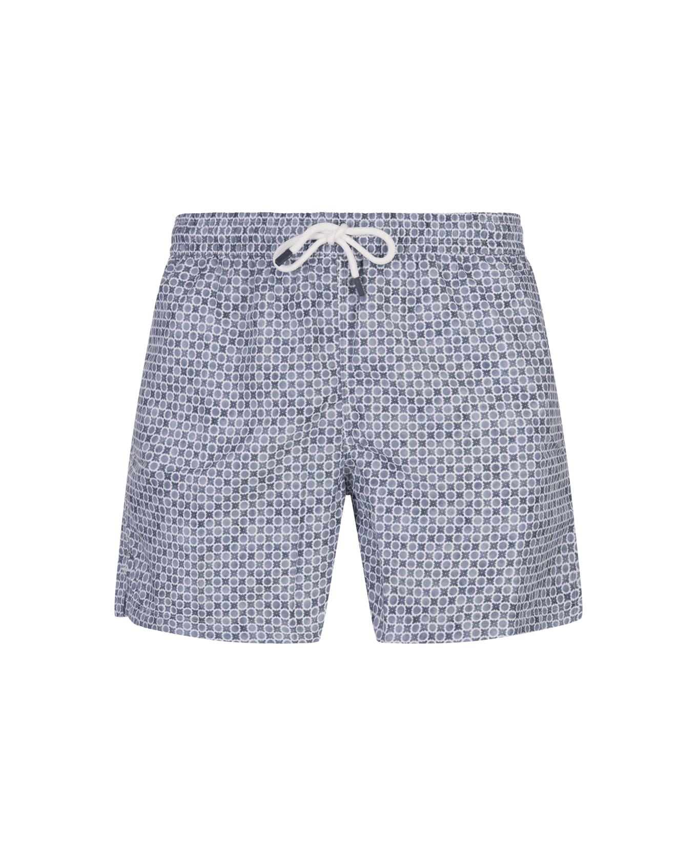 Fedeli Swim Shorts With Micro Pattern Of Polka Dots And Flowers - Blue